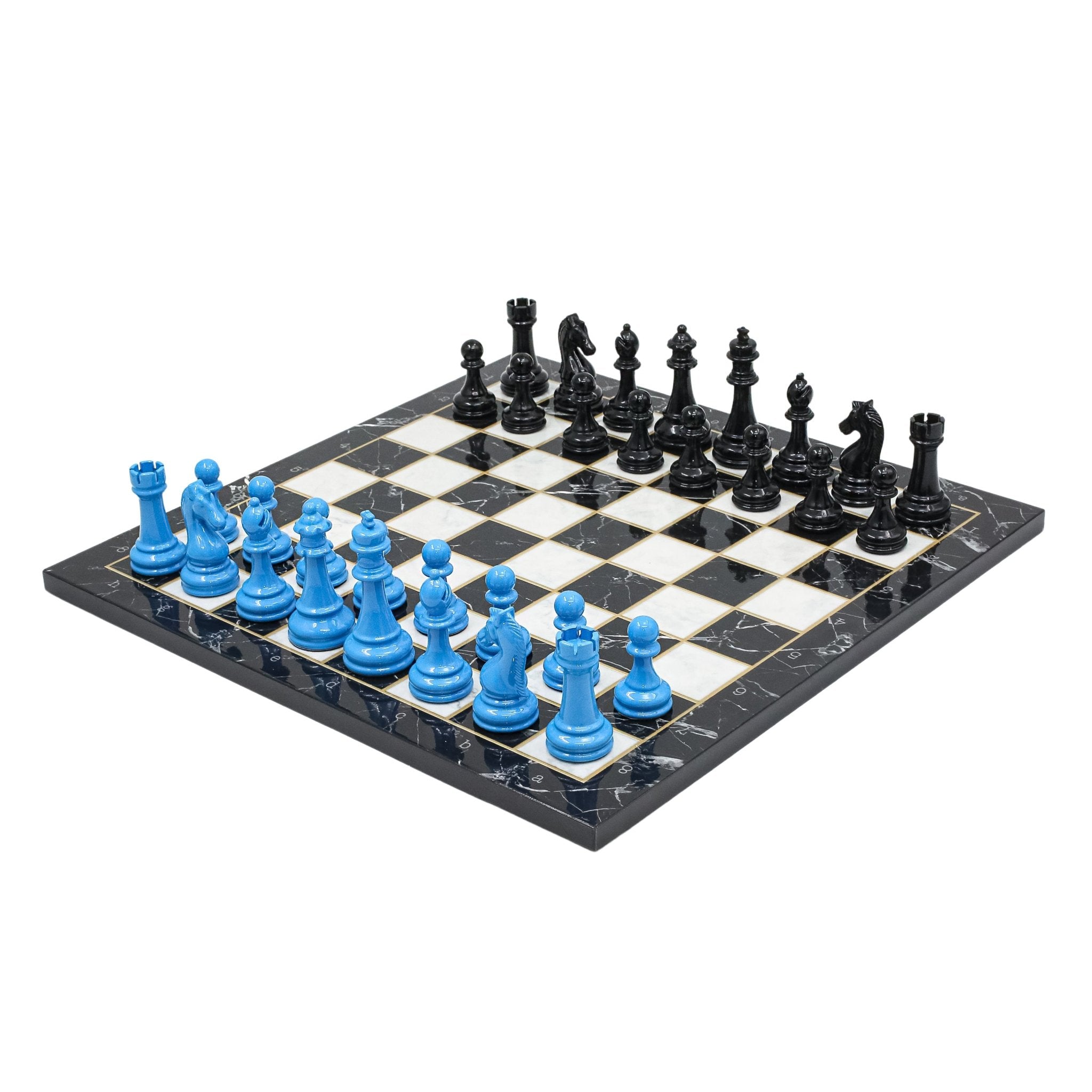 BLACK & BLUE Metal Chess Set | Wooden Chess Board 37CM (15") - Cooper Chess