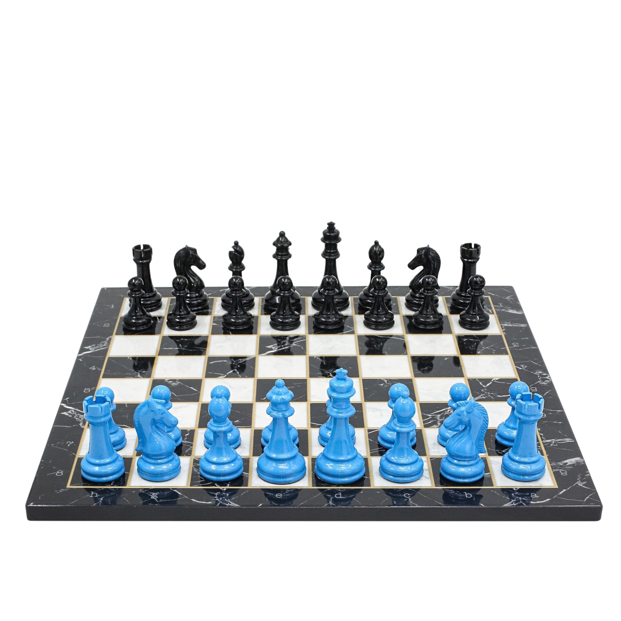 BLACK & BLUE Metal Chess Set | Wooden Chess Board 37CM (15") - Cooper Chess