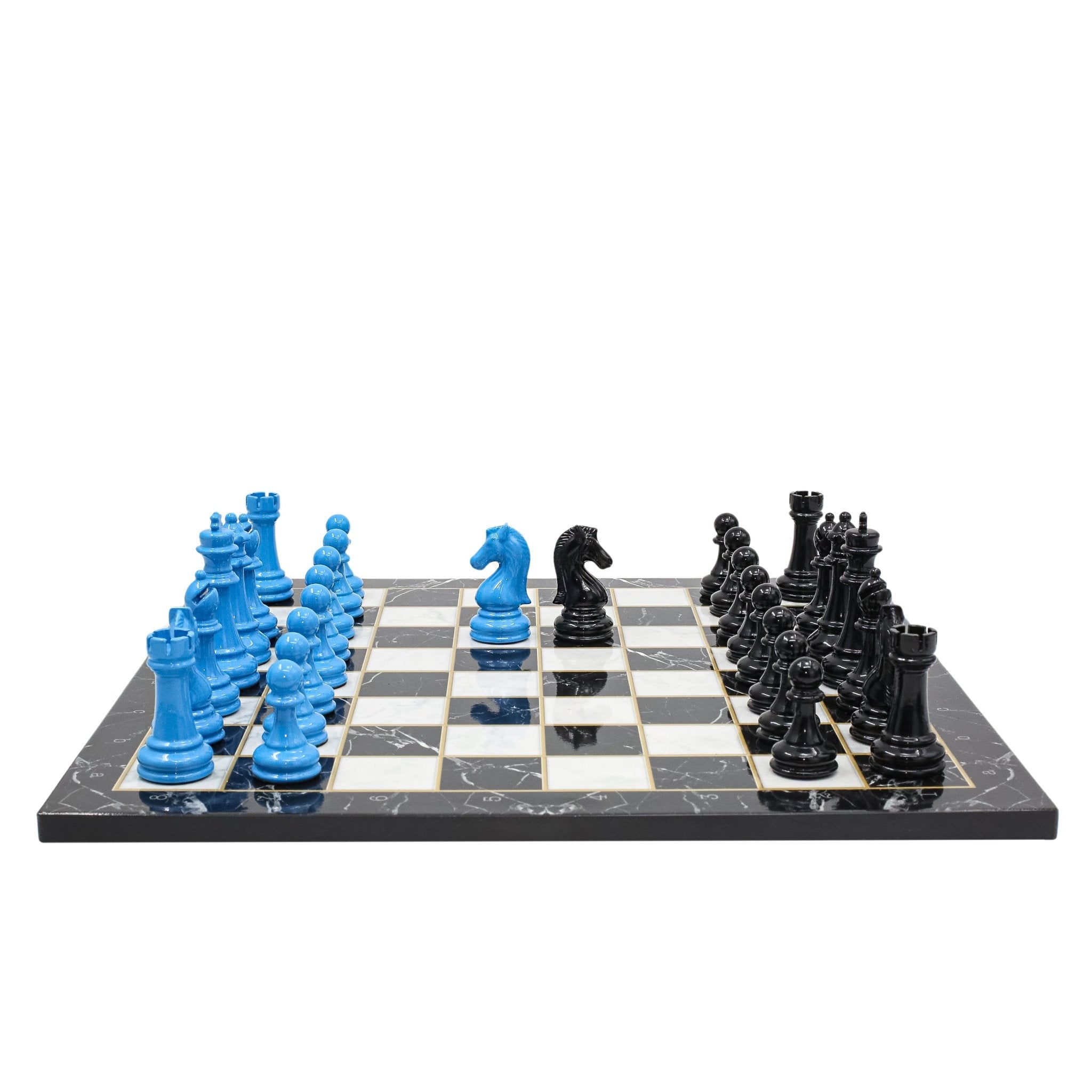 BLACK & BLUE Metal Chess Set | Wooden Chess Board 37CM (15") - Cooper Chess