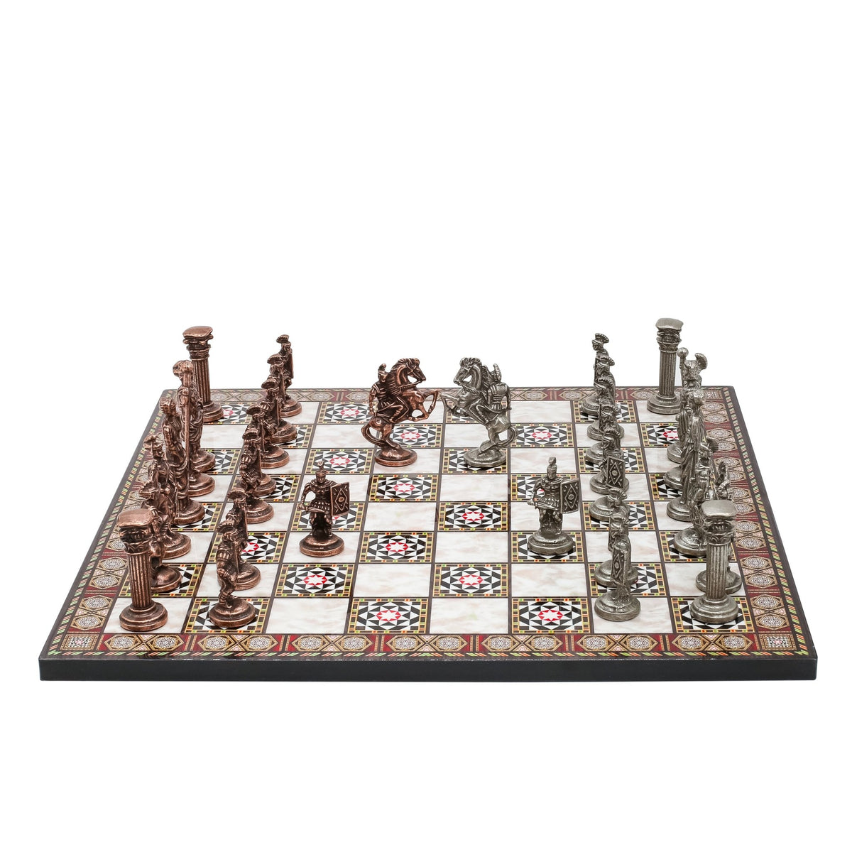 Roman Caesar Vintage Metal Chess Set | Wooden Chess Board 37CM (15") - Cooper Chess