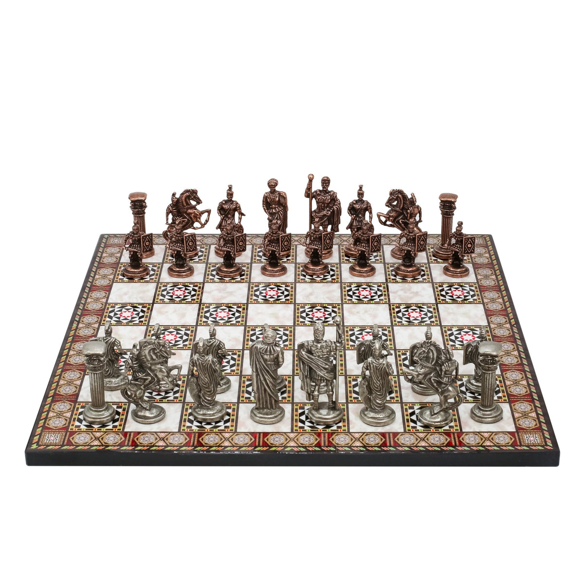 Roman Caesar Vintage Metal Chess Set | Wooden Chess Board 37CM (15") - Cooper Chess