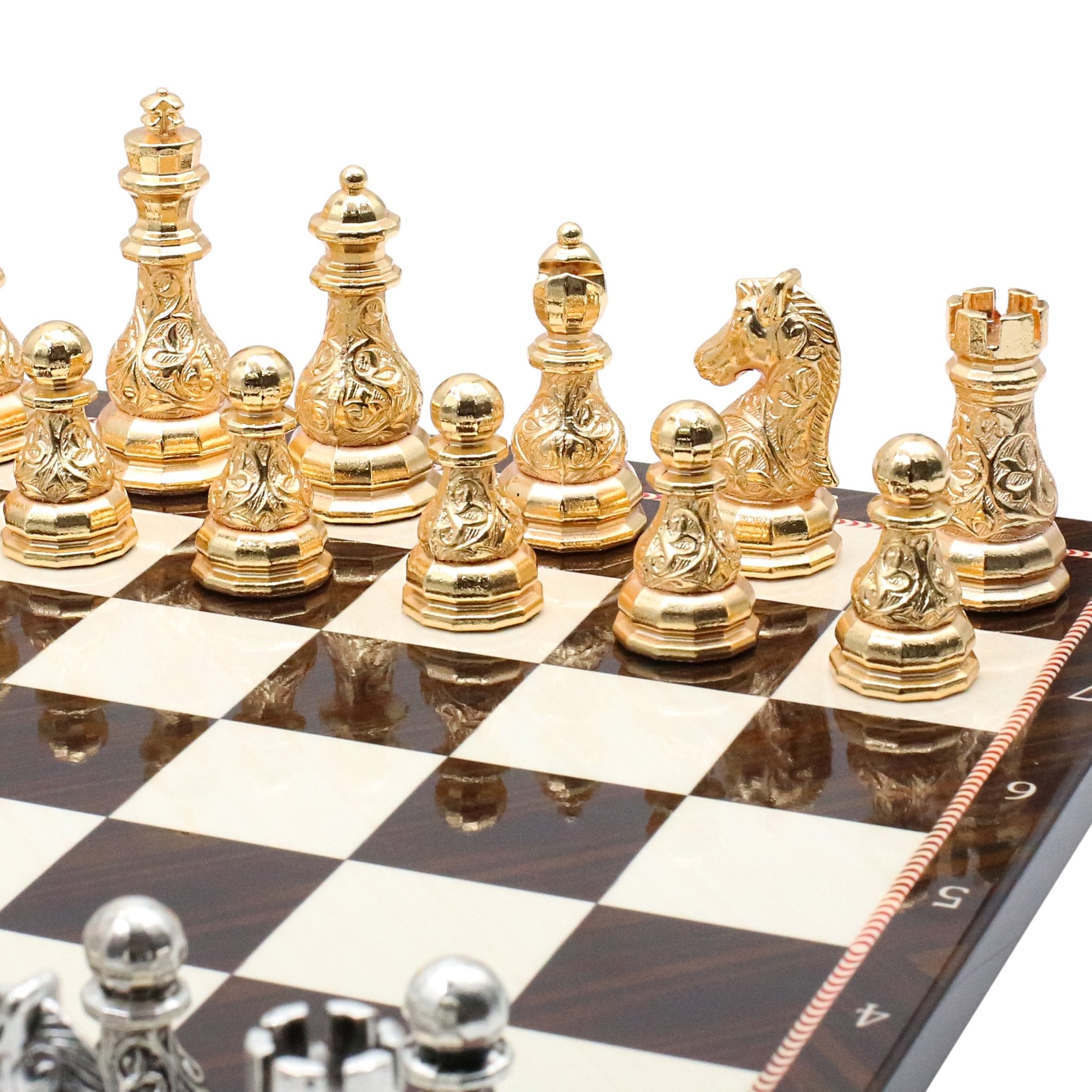 Crystal Baroque Metal Chess Set | Gold - Silver | Wooden Chess Board 37CM (15") - Cooper Chess