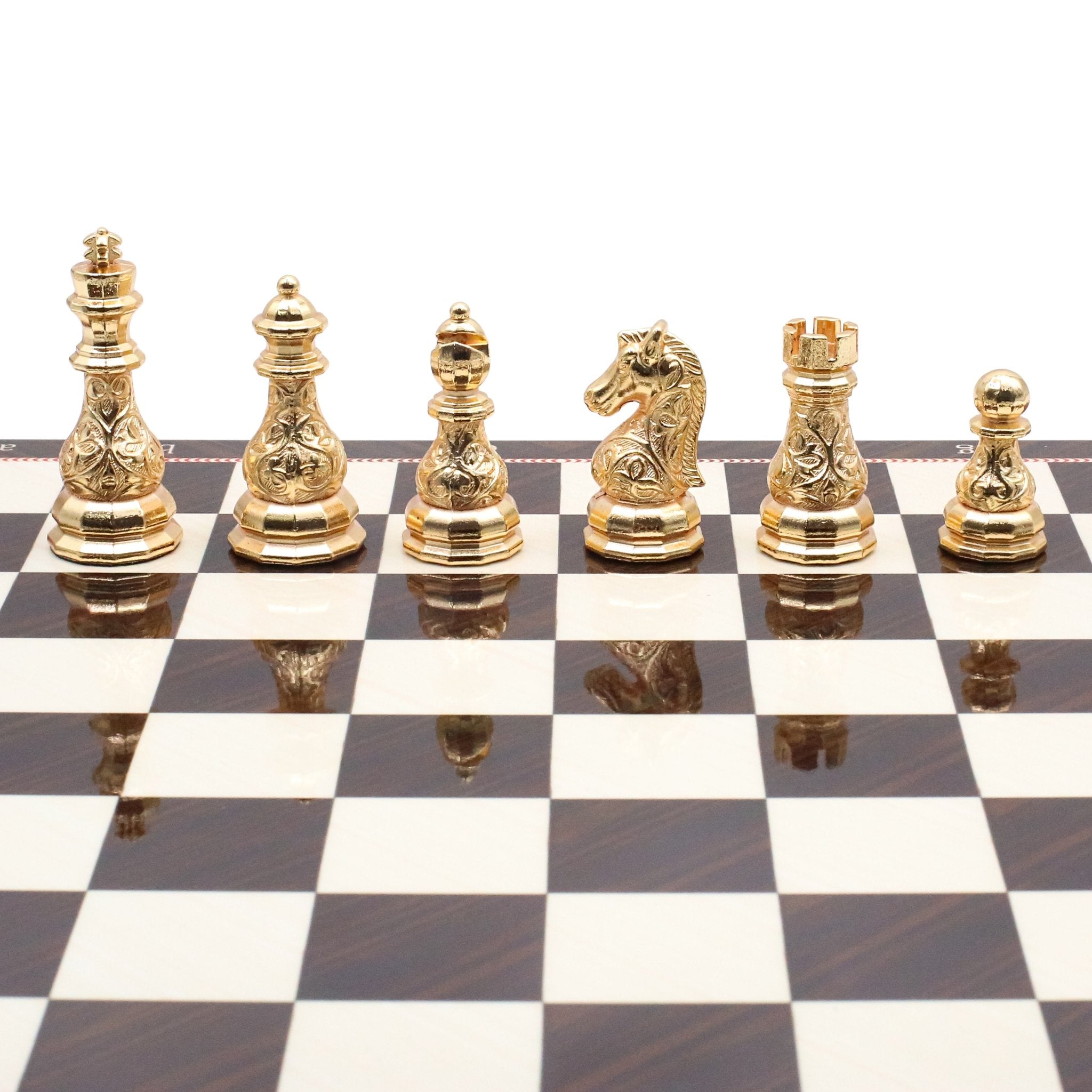 Crystal Baroque Metal Chess Set | Gold - Silver | Wooden Chess Board 37CM (15") - Cooper Chess