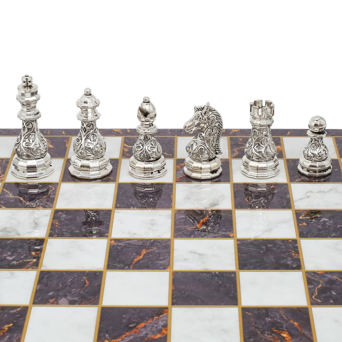 Crystal Baroque Metal Chess Set | Gold - Silver | Wooden Chess Board 37CM (15") - Cooper Chess