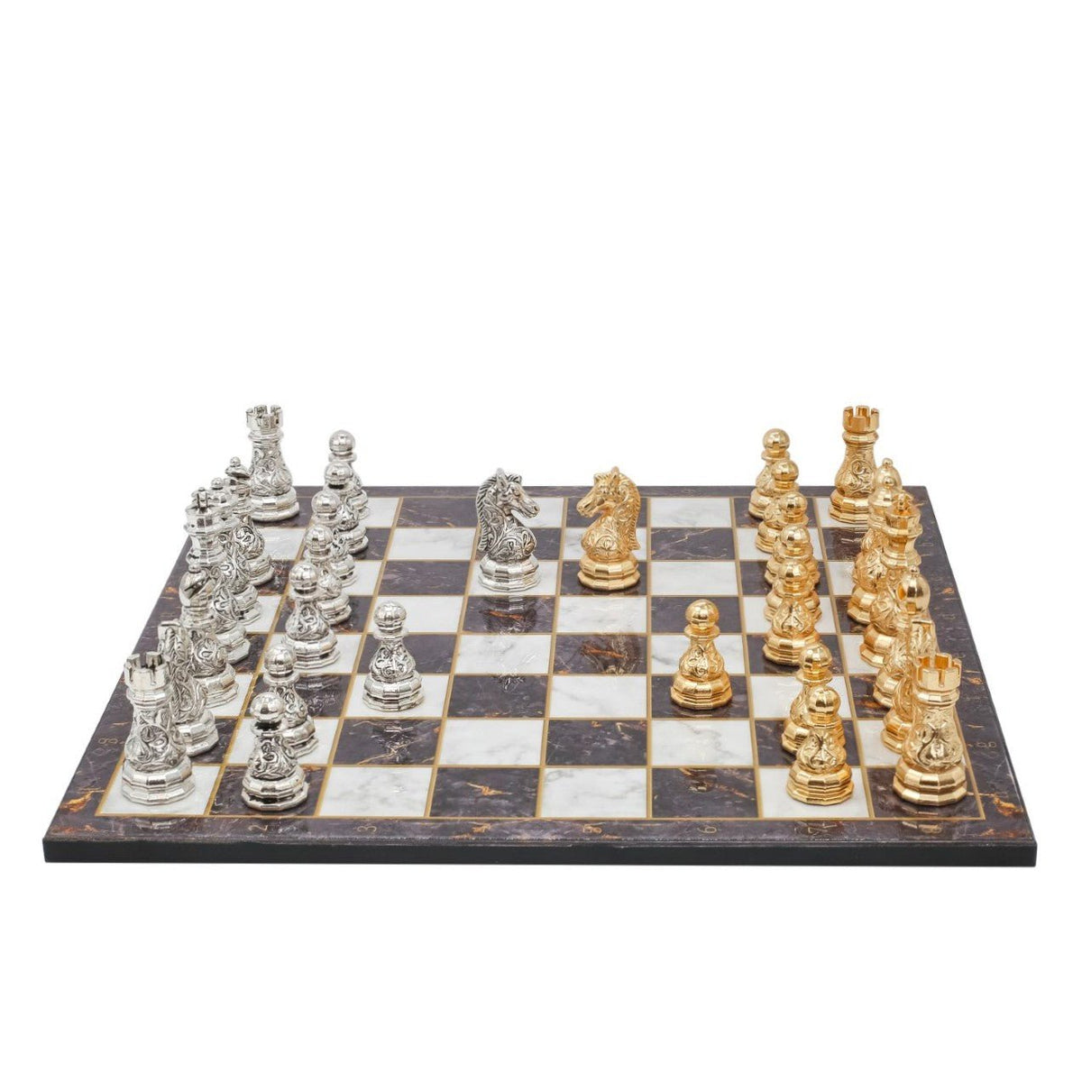 Crystal Baroque Metal Chess Set | Gold - Silver | Wooden Chess Board 37CM (15") - Cooper Chess