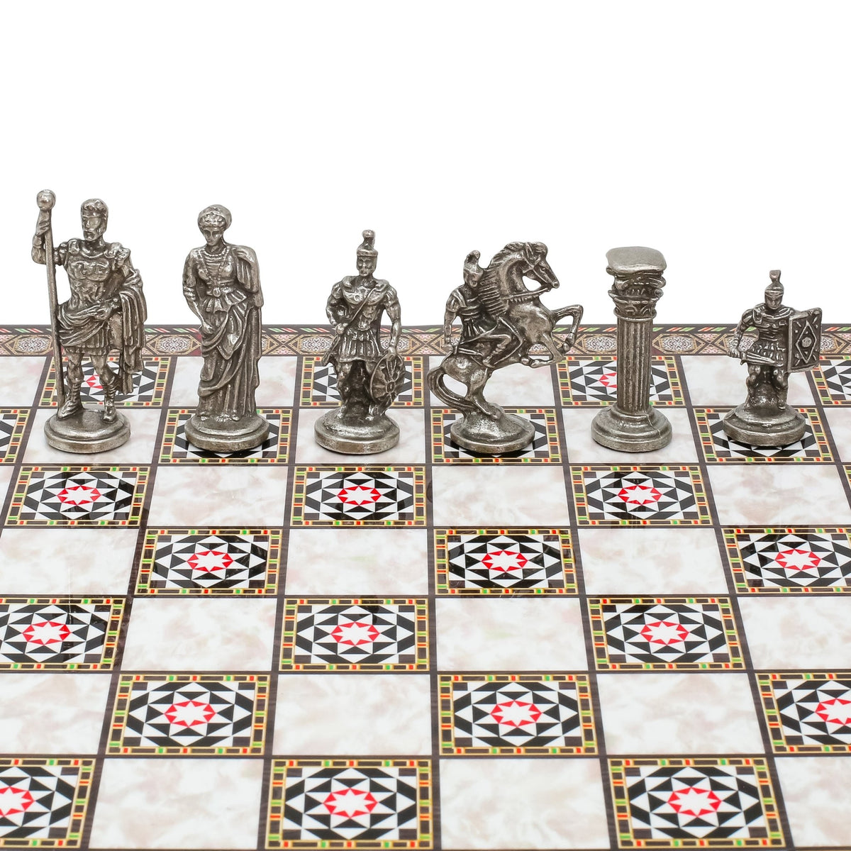 Roman Caesar Vintage Metal Chess Set | Wooden Chess Board 37CM (15") - Cooper Chess