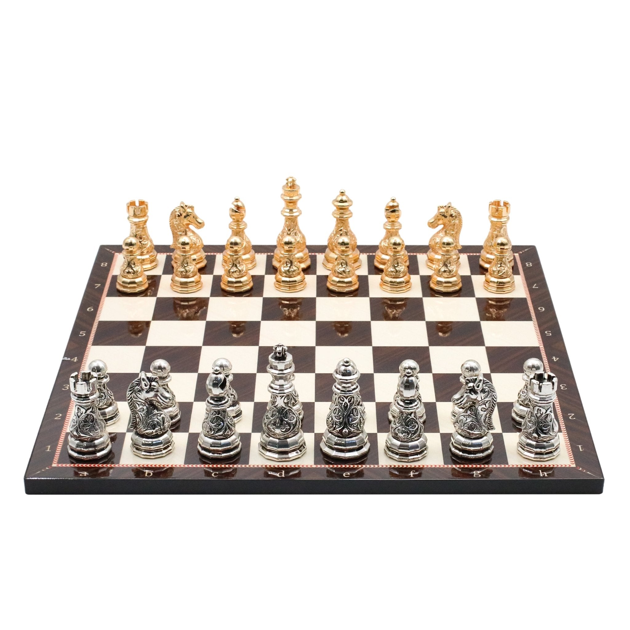 Crystal Baroque Metal Chess Set | Gold - Silver | Wooden Chess Board 37CM (15") - Cooper Chess