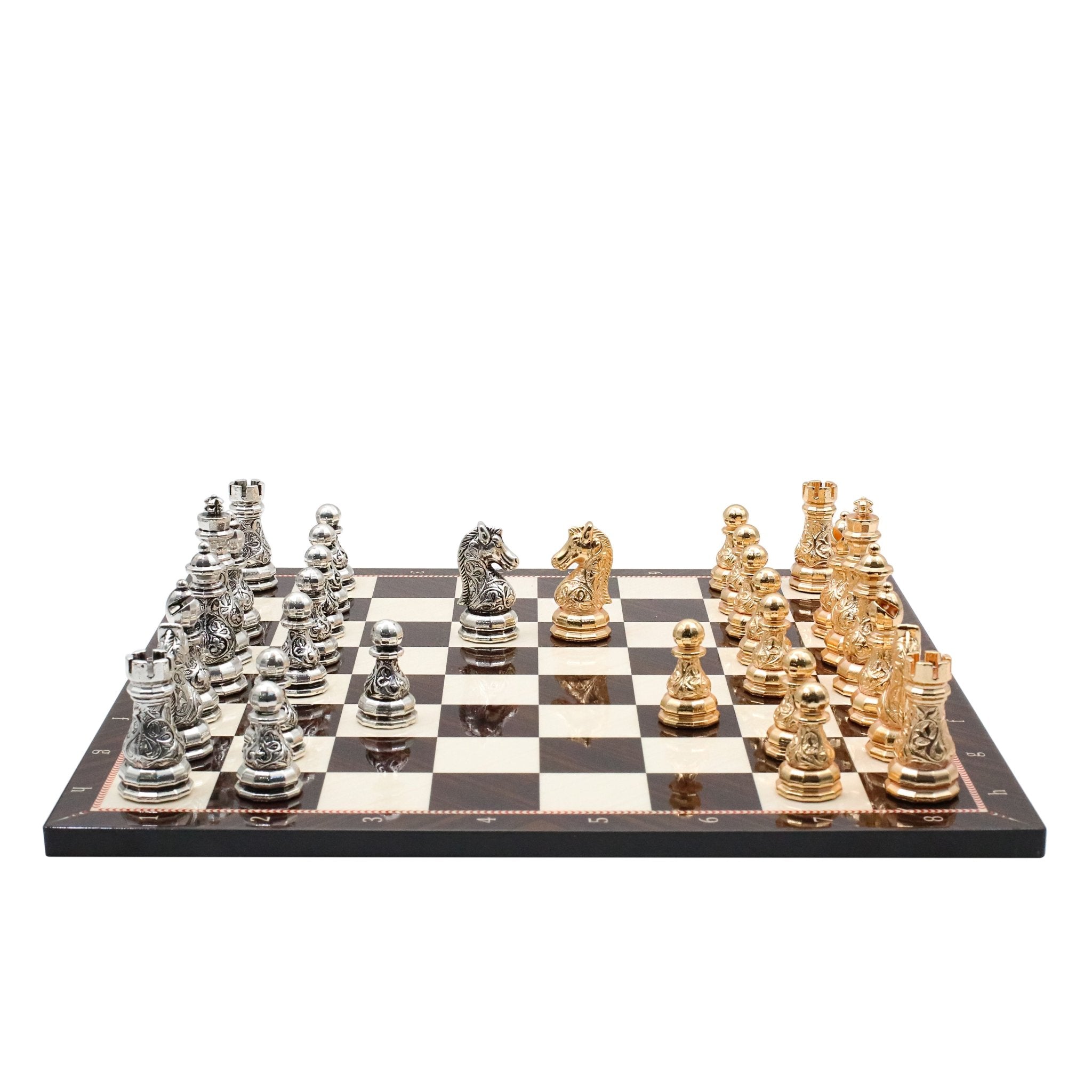 Crystal Baroque Metal Chess Set | Gold - Silver | Wooden Chess Board 37CM (15") - Cooper Chess