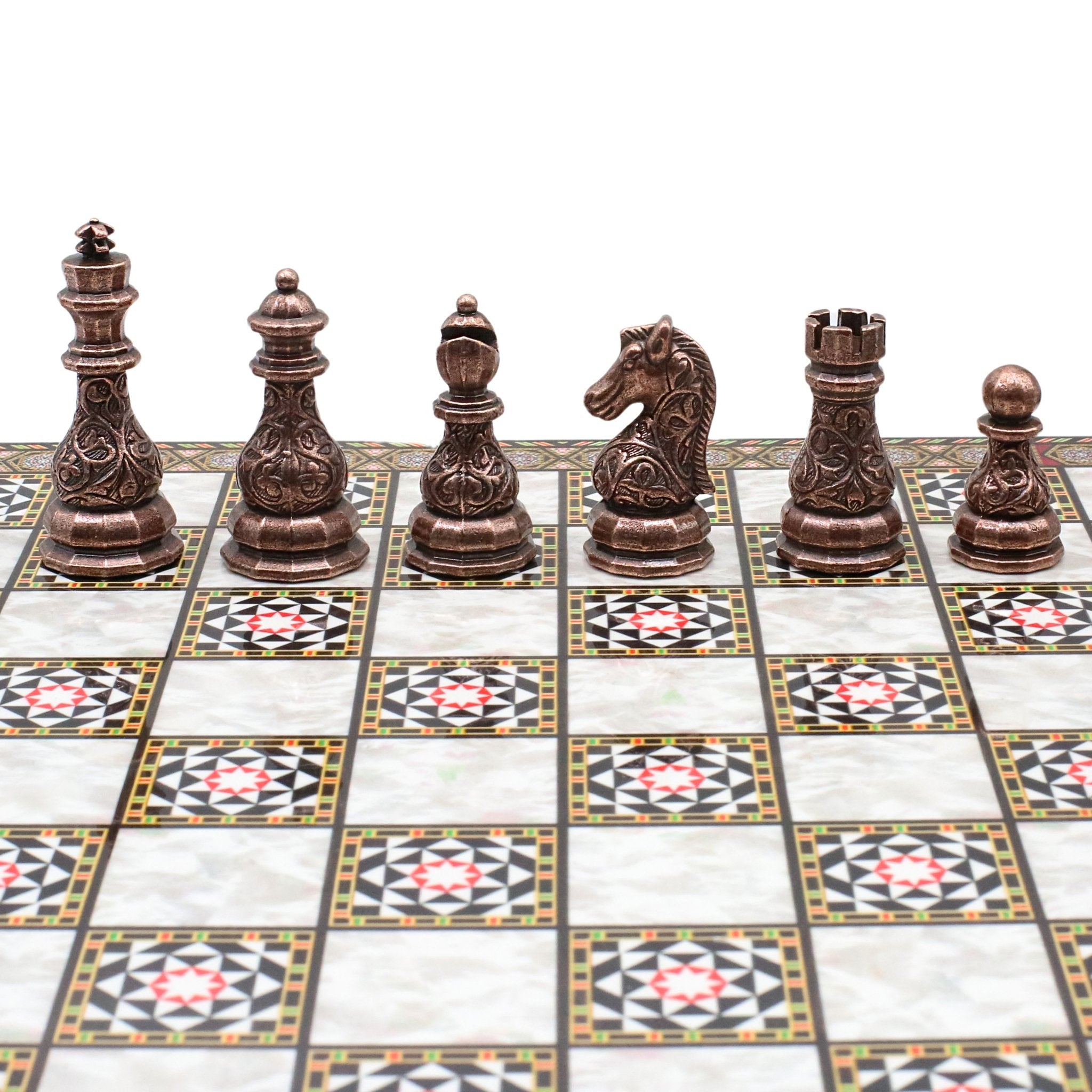 Crystal Baroque Metal Chess Set | Bronze - Silver | Wooden Chess Board 37CM (15") - Cooper Chess