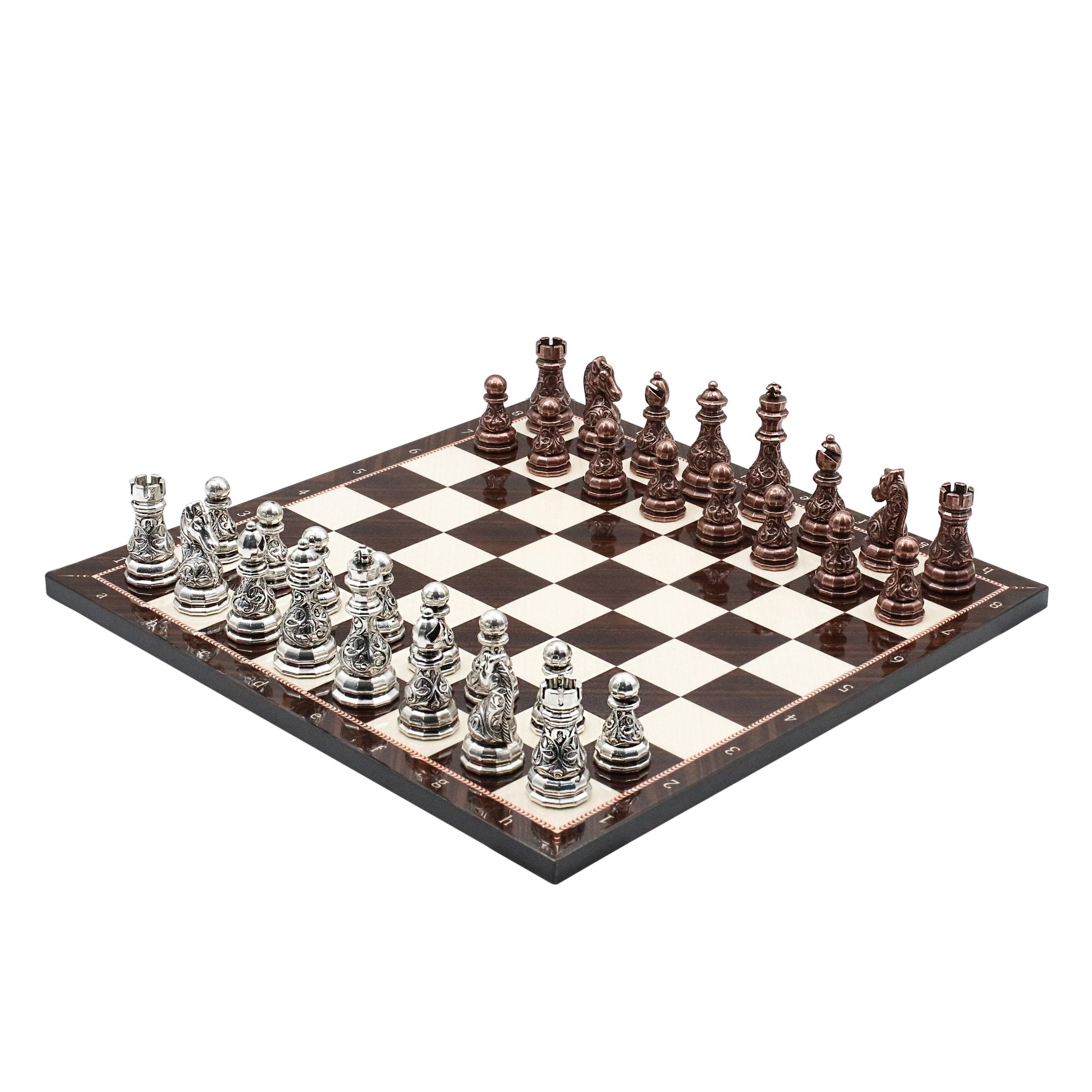 Crystal Baroque Metal Chess Set | Bronze - Silver | Wooden Chess Board 37CM (15") - Cooper Chess