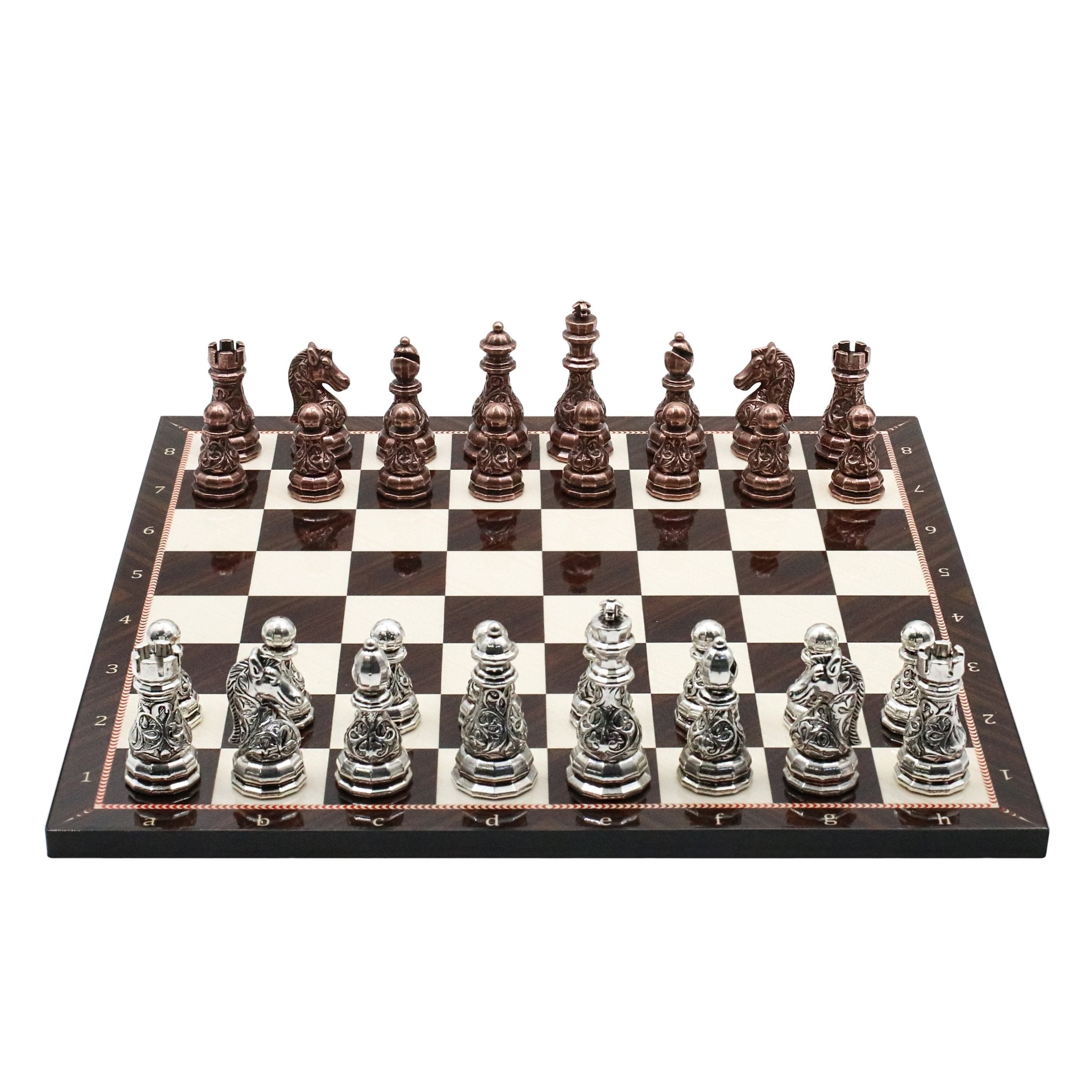 Crystal Baroque Metal Chess Set | Bronze - Silver | Wooden Chess Board 37CM (15") - Cooper Chess