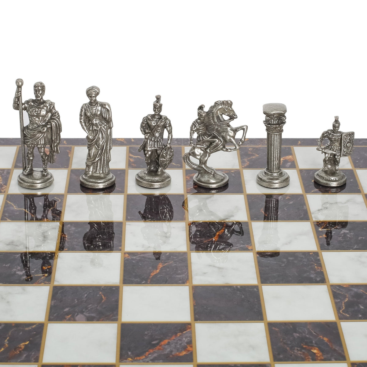 Roman Caesar Vintage Metal Chess Set | Wooden Chess Board 37CM (15") - Cooper Chess