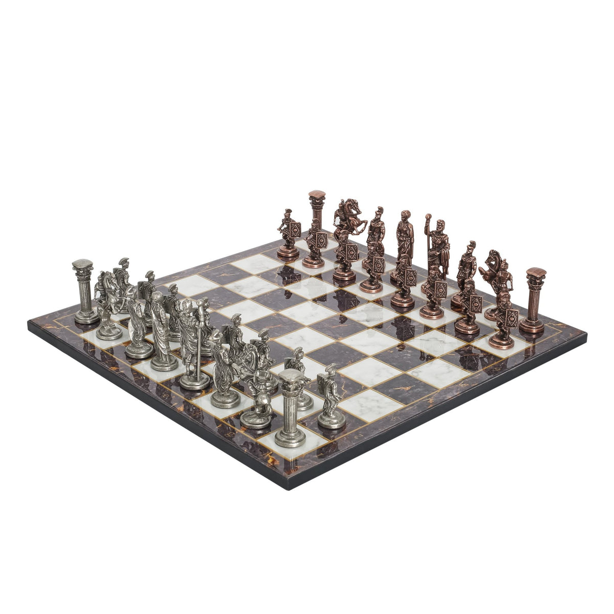 Roman Caesar Vintage Metal Chess Set | Wooden Chess Board 37CM (15") - Cooper Chess