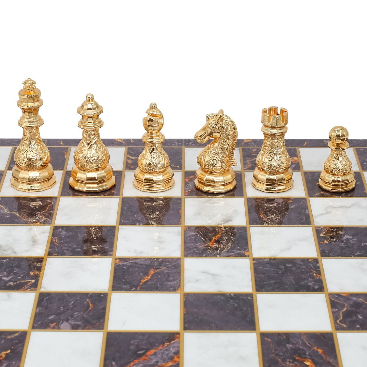Crystal Baroque Metal Chess Set | Gold - Silver | Wooden Chess Board 37CM (15") - Cooper Chess