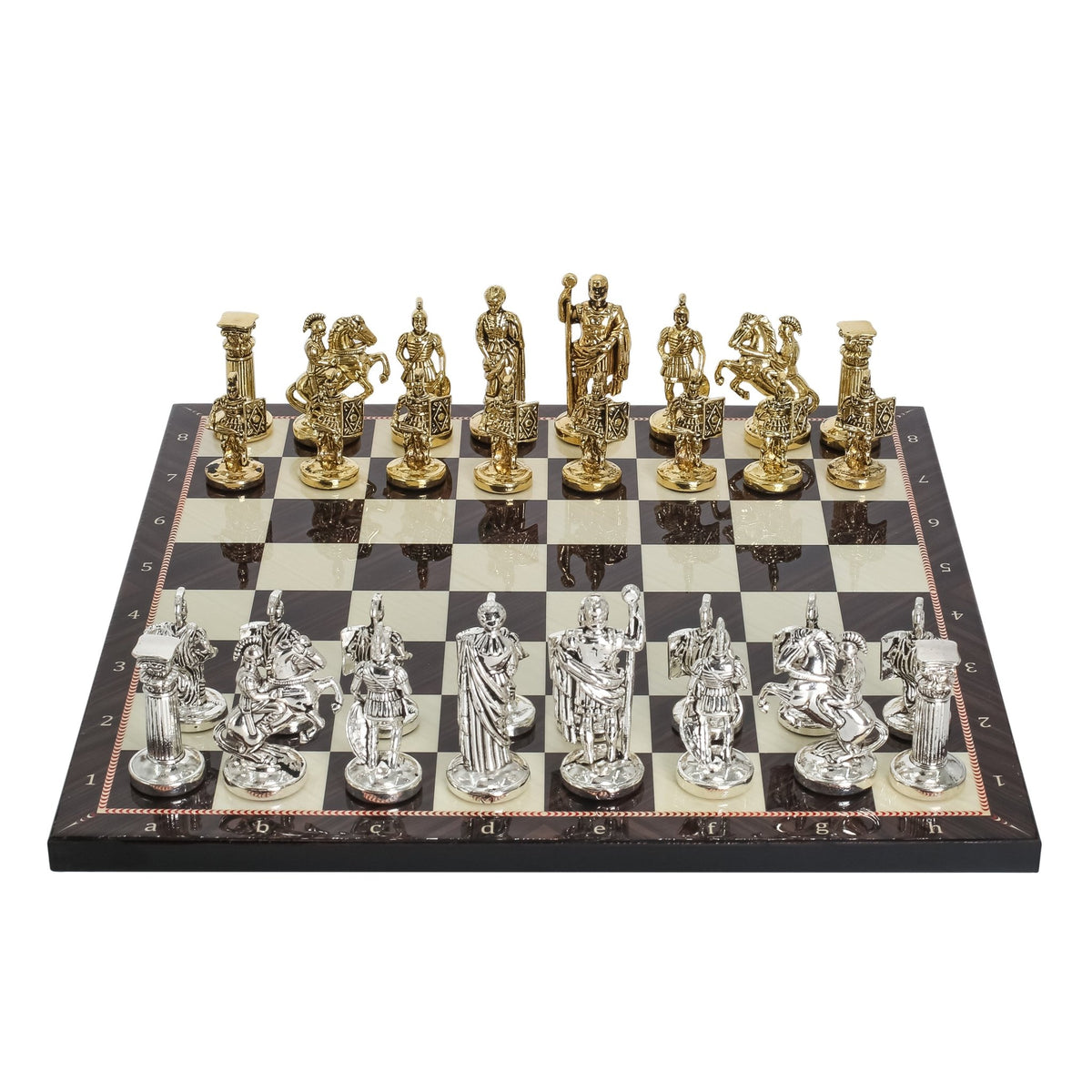 Roman Empire Caesar Metal Chess Set | Wooden Chess Board 30CM (12") | Model 2 - Cooper Chess