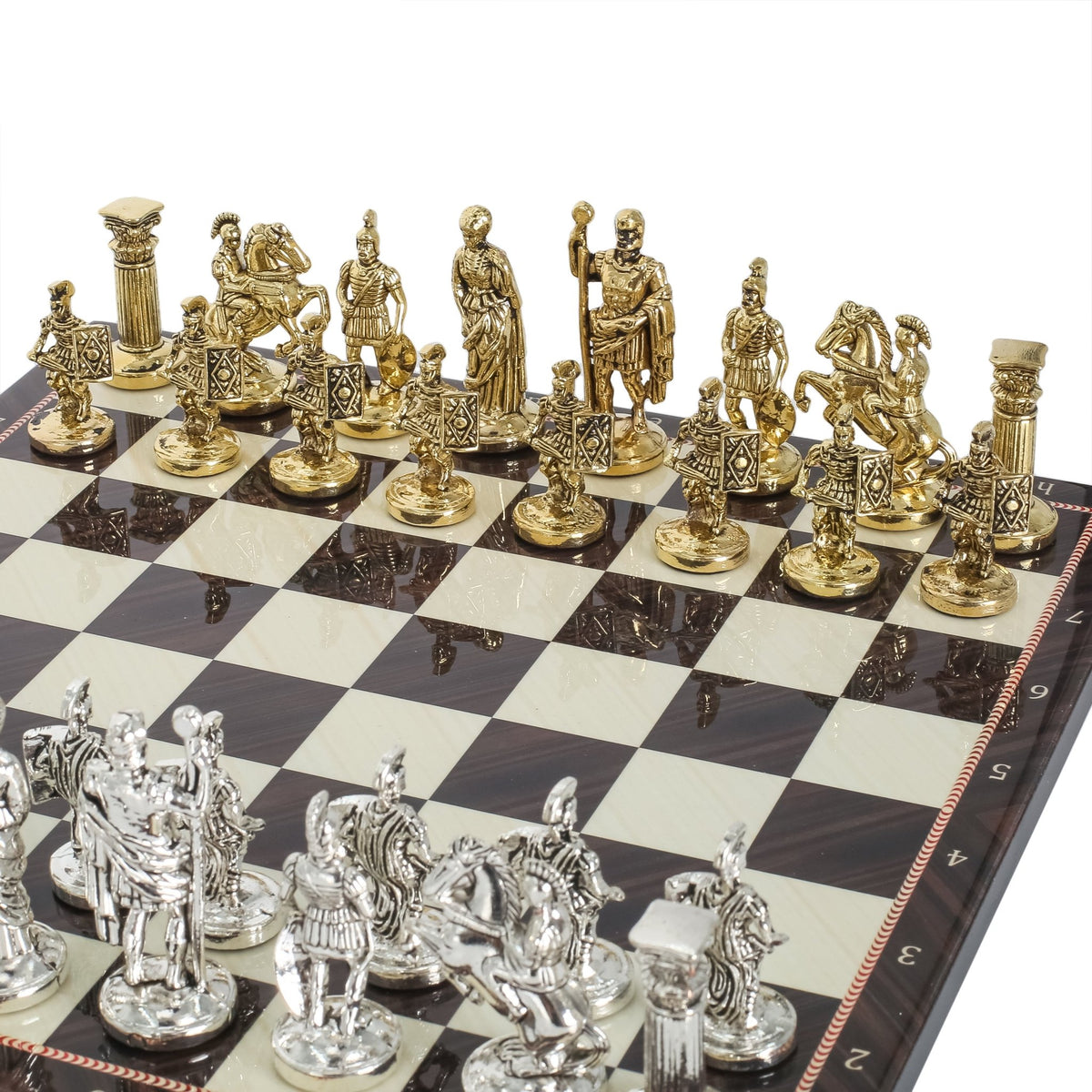 Roman Empire Caesar Metal Chess Set | Wooden Chess Board 30CM (12") | Model 2 - Cooper Chess