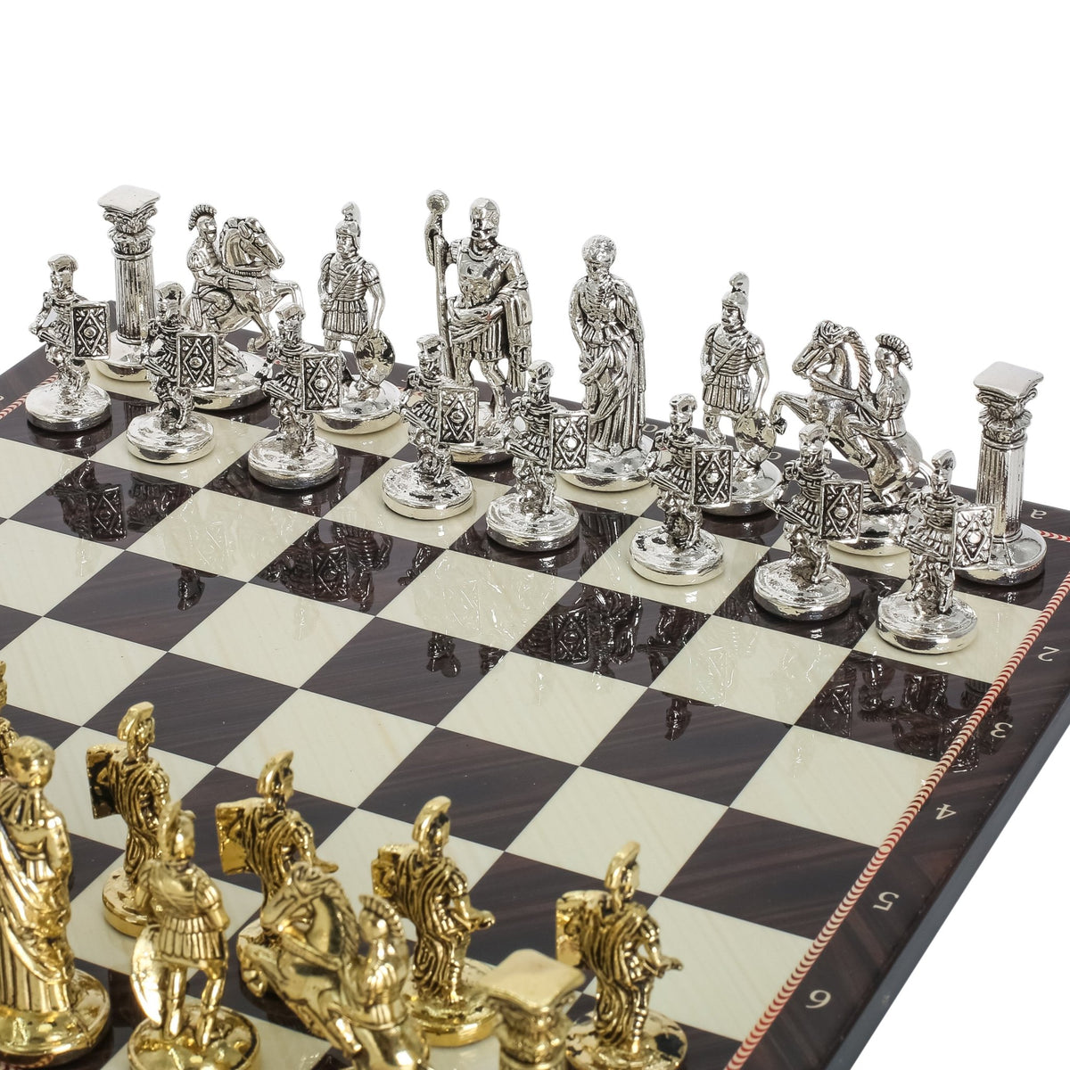 Roman Empire Caesar Metal Chess Set | Wooden Chess Board 30CM (12") | Model 2 - Cooper Chess
