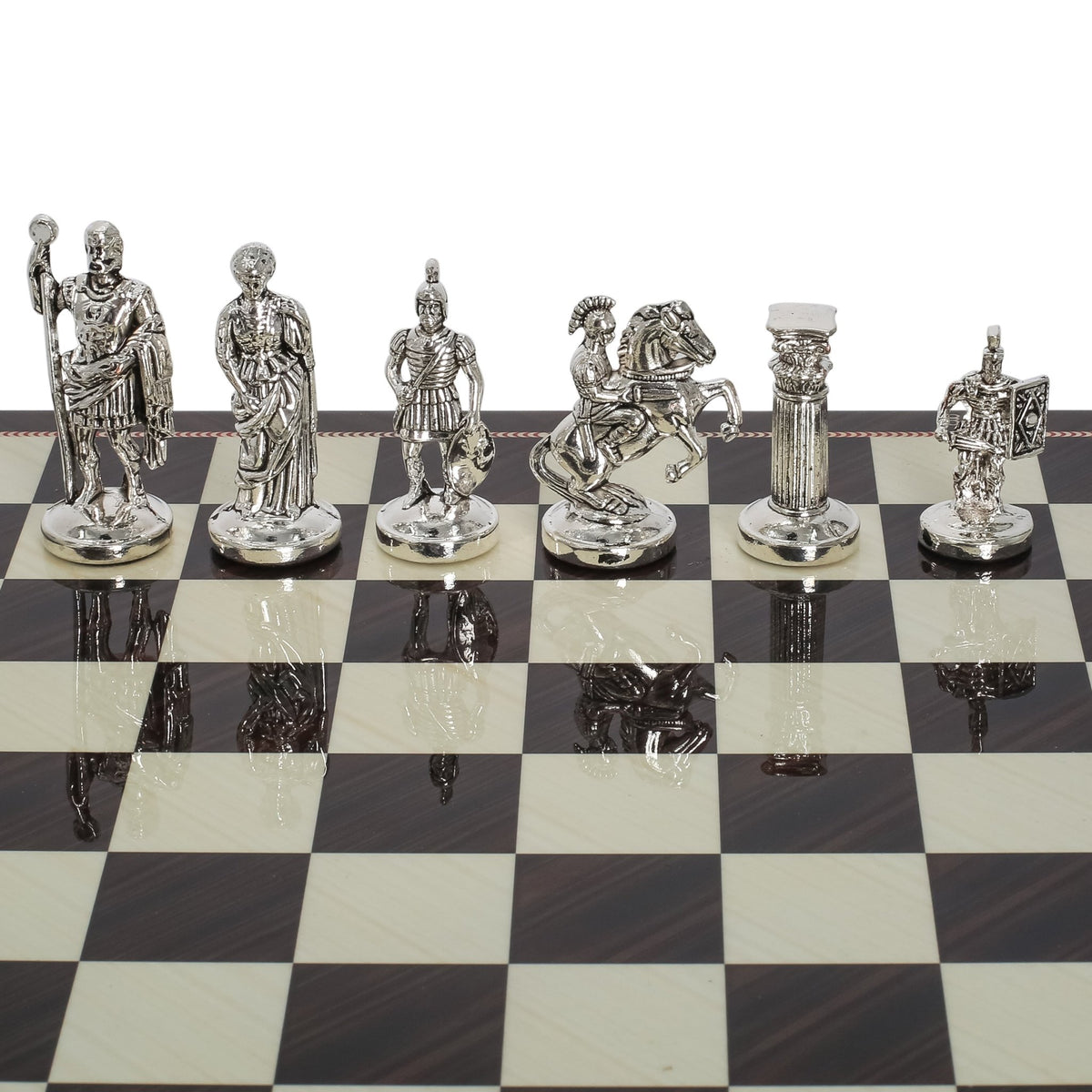 Roman Empire Caesar Metal Chess Set | Wooden Chess Board 30CM (12") | Model 2 - Cooper Chess