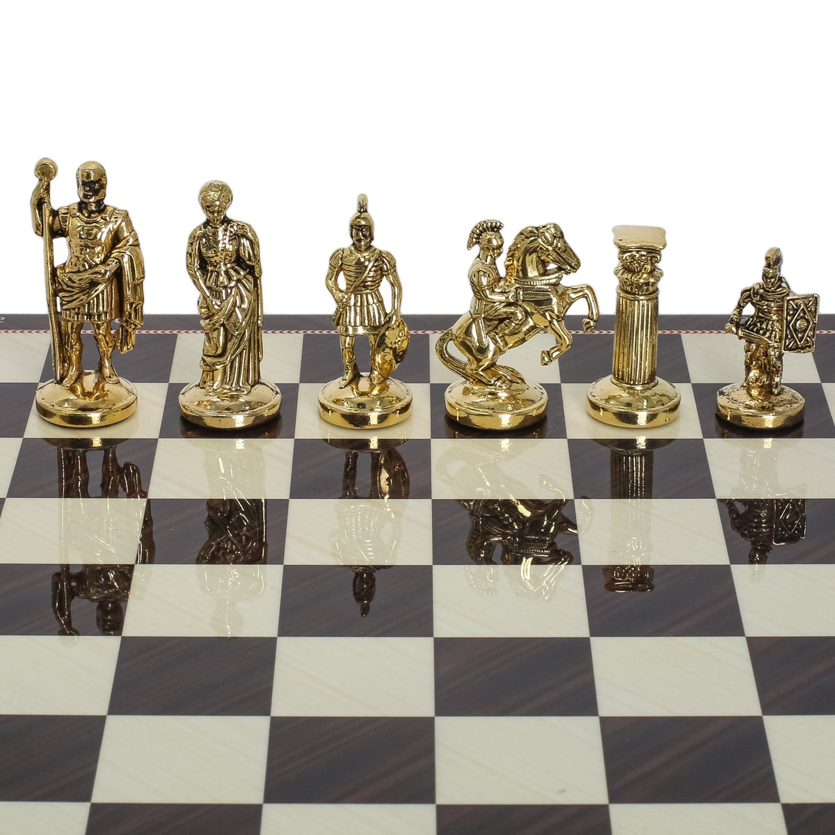 Roman Empire Caesar Metal Chess Set | Wooden Chess Board 30CM (12") | Model 2 - Cooper Chess