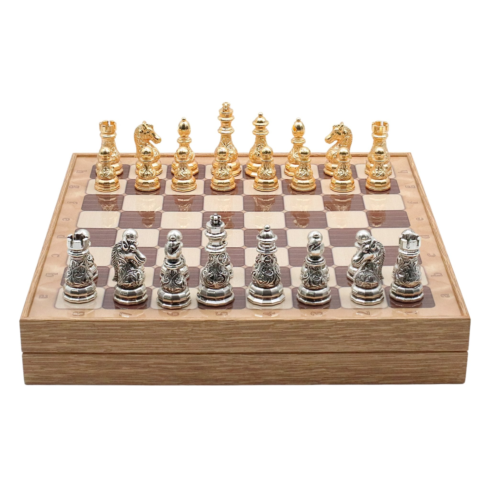 37 CM (15") Storage Chess Set with Metal Weighted Crystal Baroque Figures (Gold vs Silver) - Cooper Chess