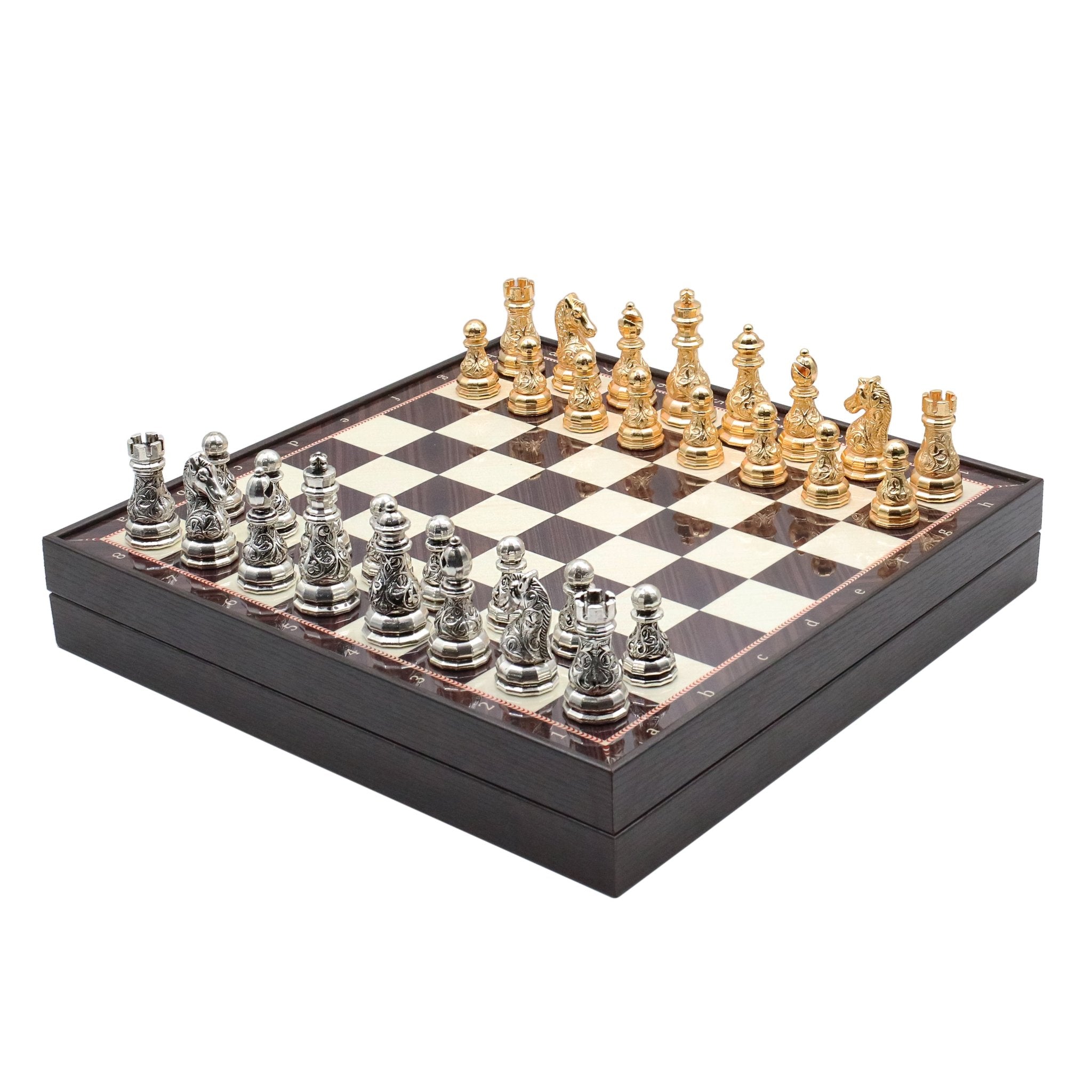 37 CM (15") Storage Chess Set with Metal Weighted Crystal Baroque Figures (Gold vs Silver) - Cooper Chess
