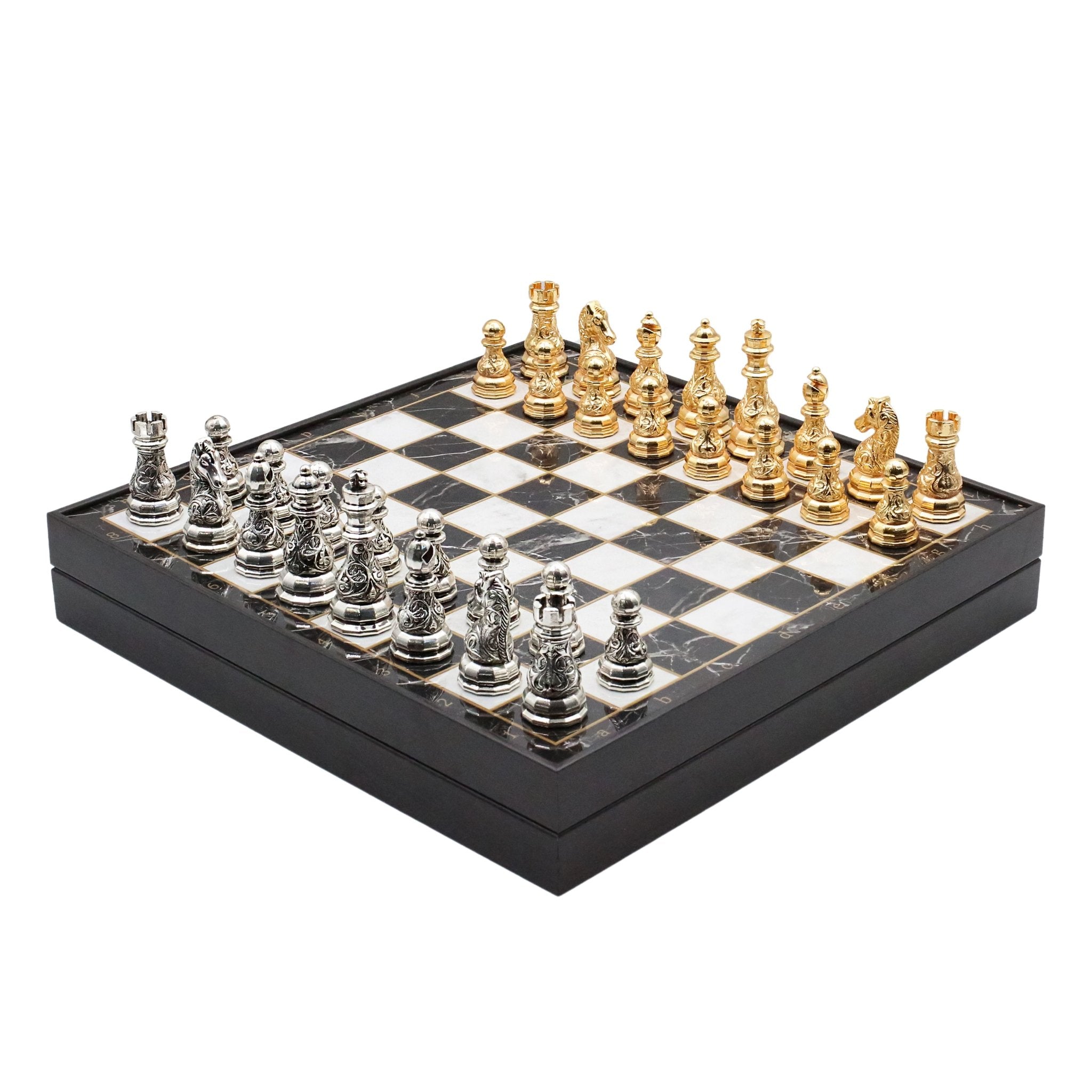 37 CM (15") Storage Chess Set with Metal Weighted Crystal Baroque Figures (Gold vs Silver) - Cooper Chess