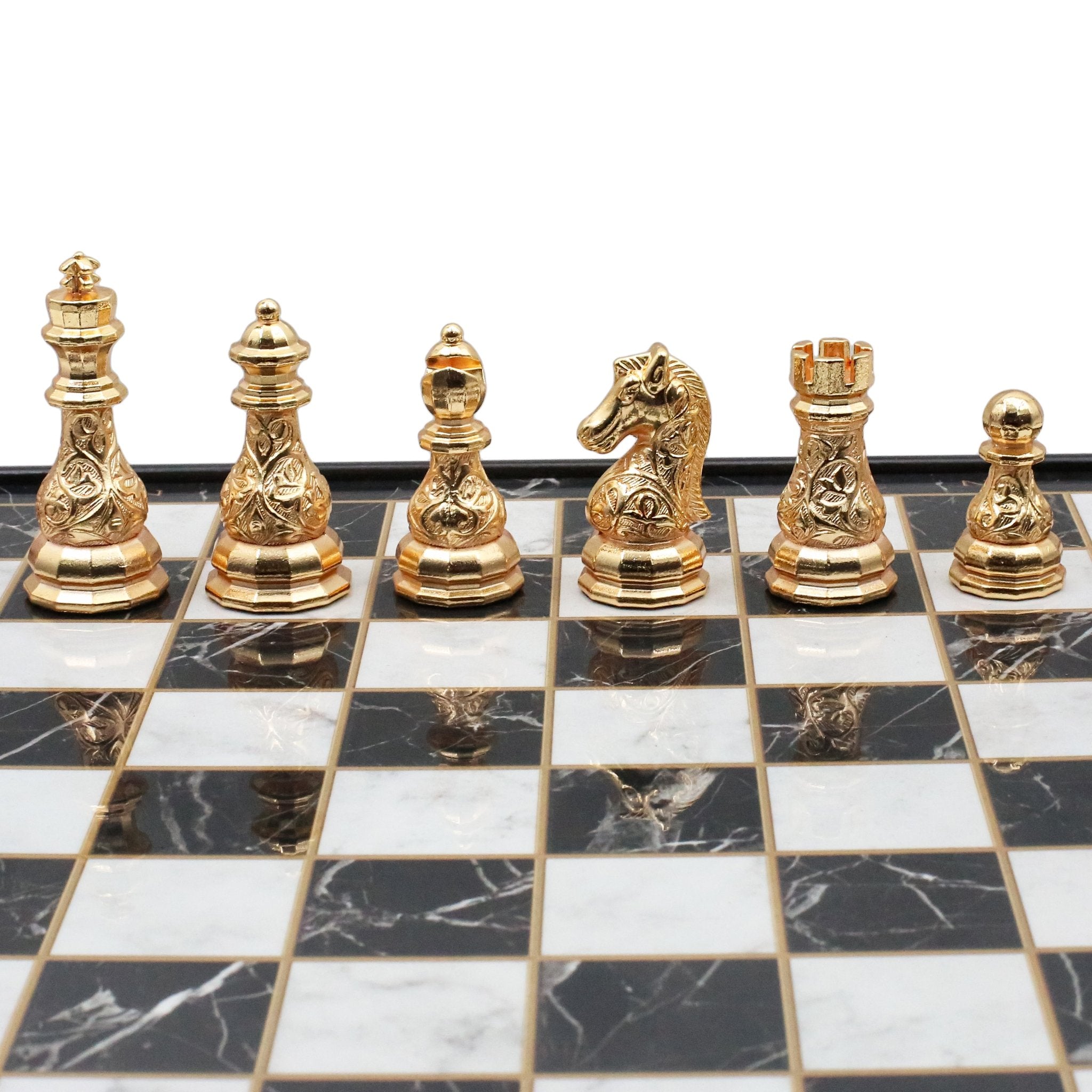 37 CM (15") Storage Chess Set with Metal Weighted Crystal Baroque Figures (Gold vs Silver) - Cooper Chess