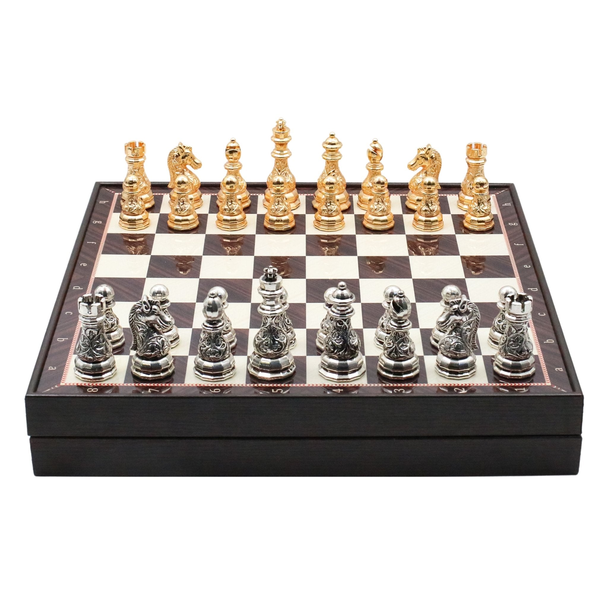 37 CM (15") Storage Chess Set with Metal Weighted Crystal Baroque Figures (Gold vs Silver) - Cooper Chess