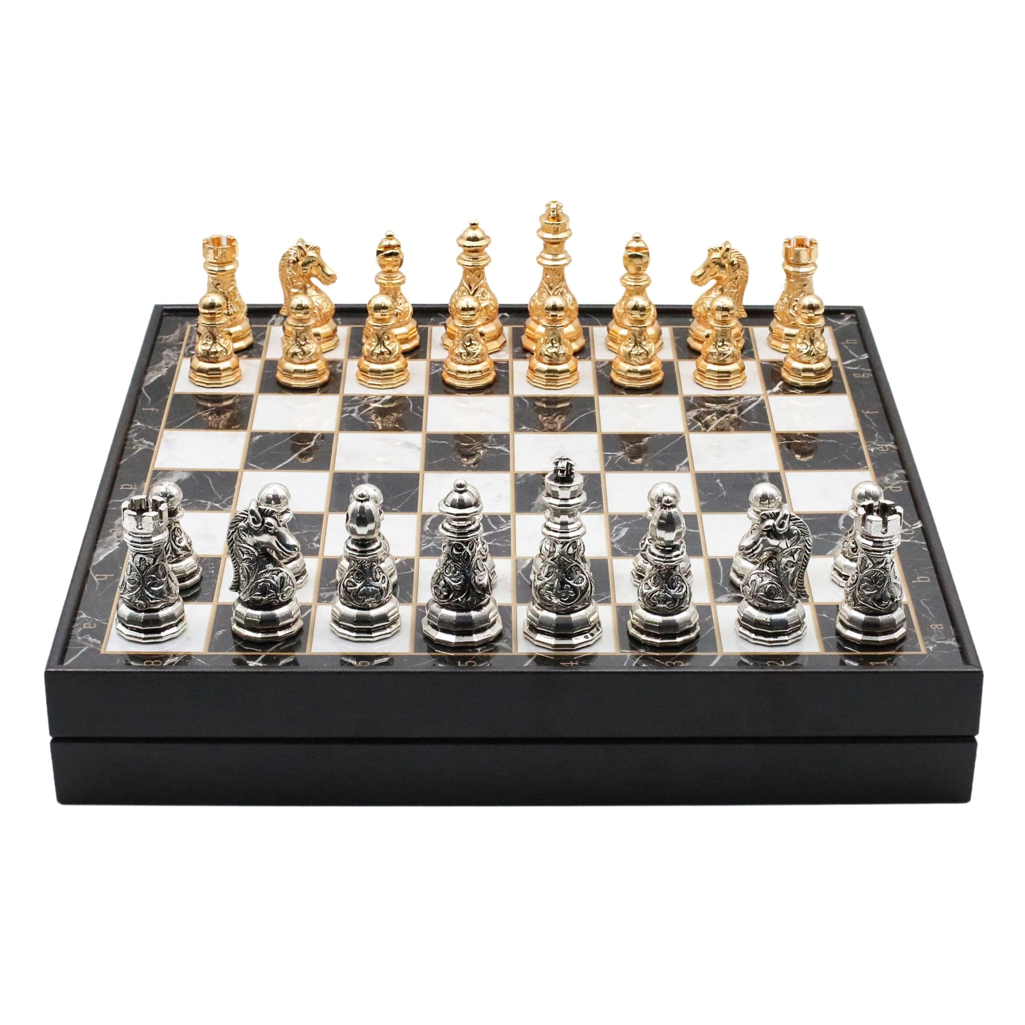 37 CM (15") Storage Chess Set with Metal Weighted Crystal Baroque Figures (Gold vs Silver) - Cooper Chess