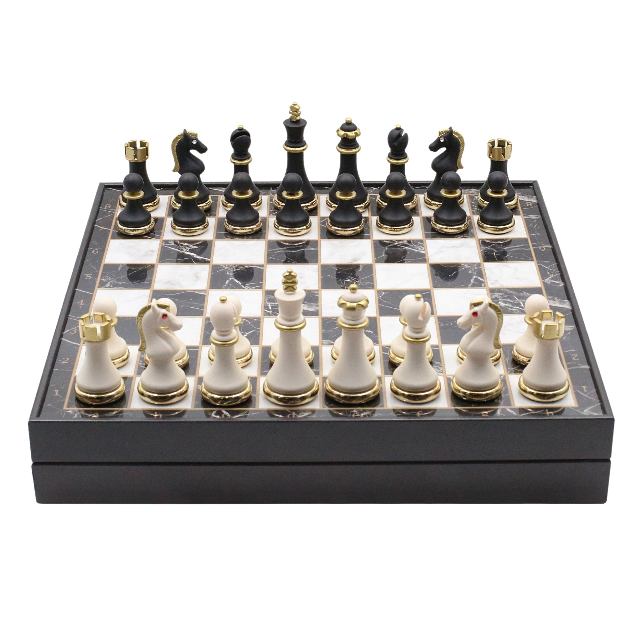37 CM (15") Storage Chess Set with Metal Weighted Soft Touch Figures (White vs Black) - Cooper Chess