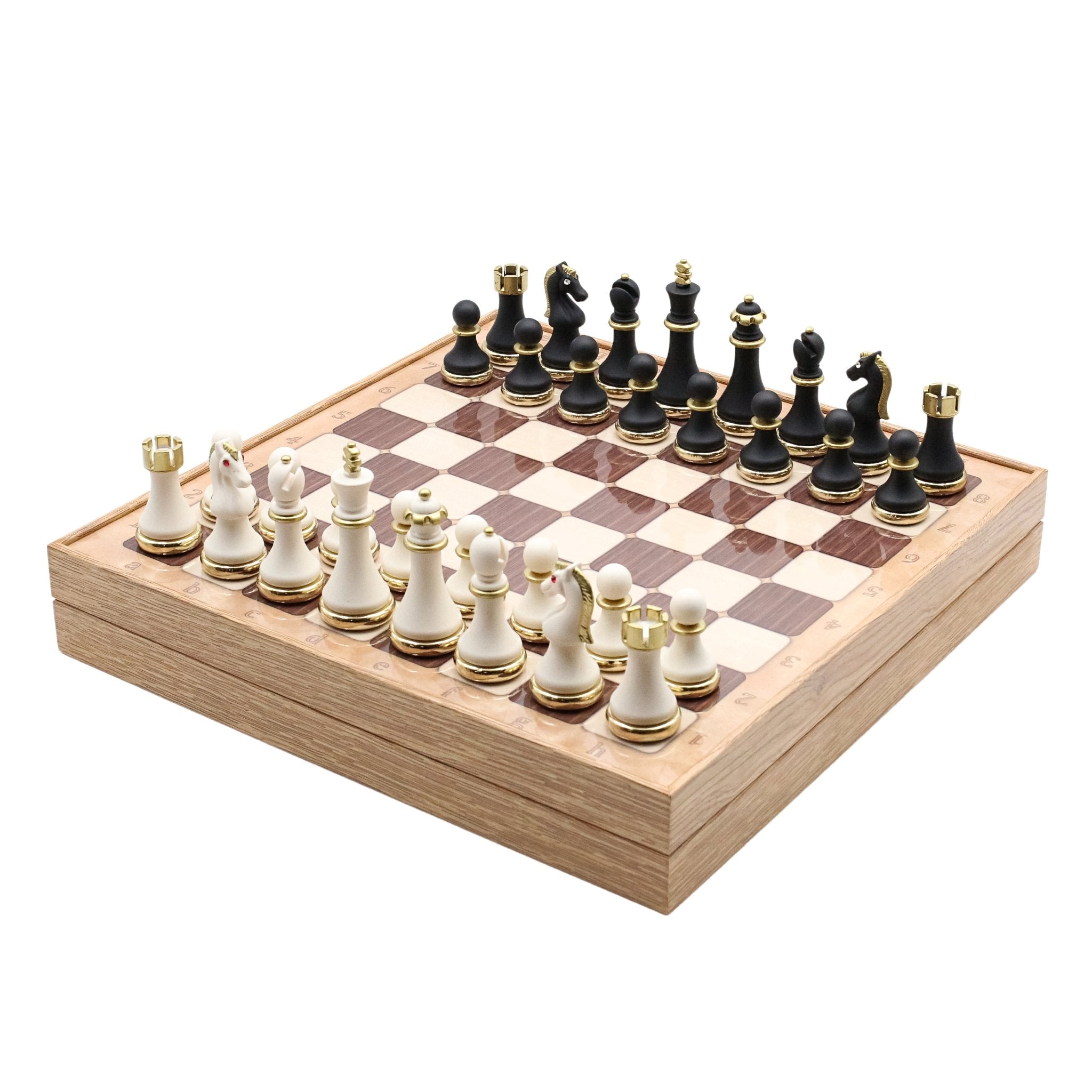 37 CM (15") Storage Chess Set with Metal Weighted Soft Touch Figures (White vs Black) - Cooper Chess