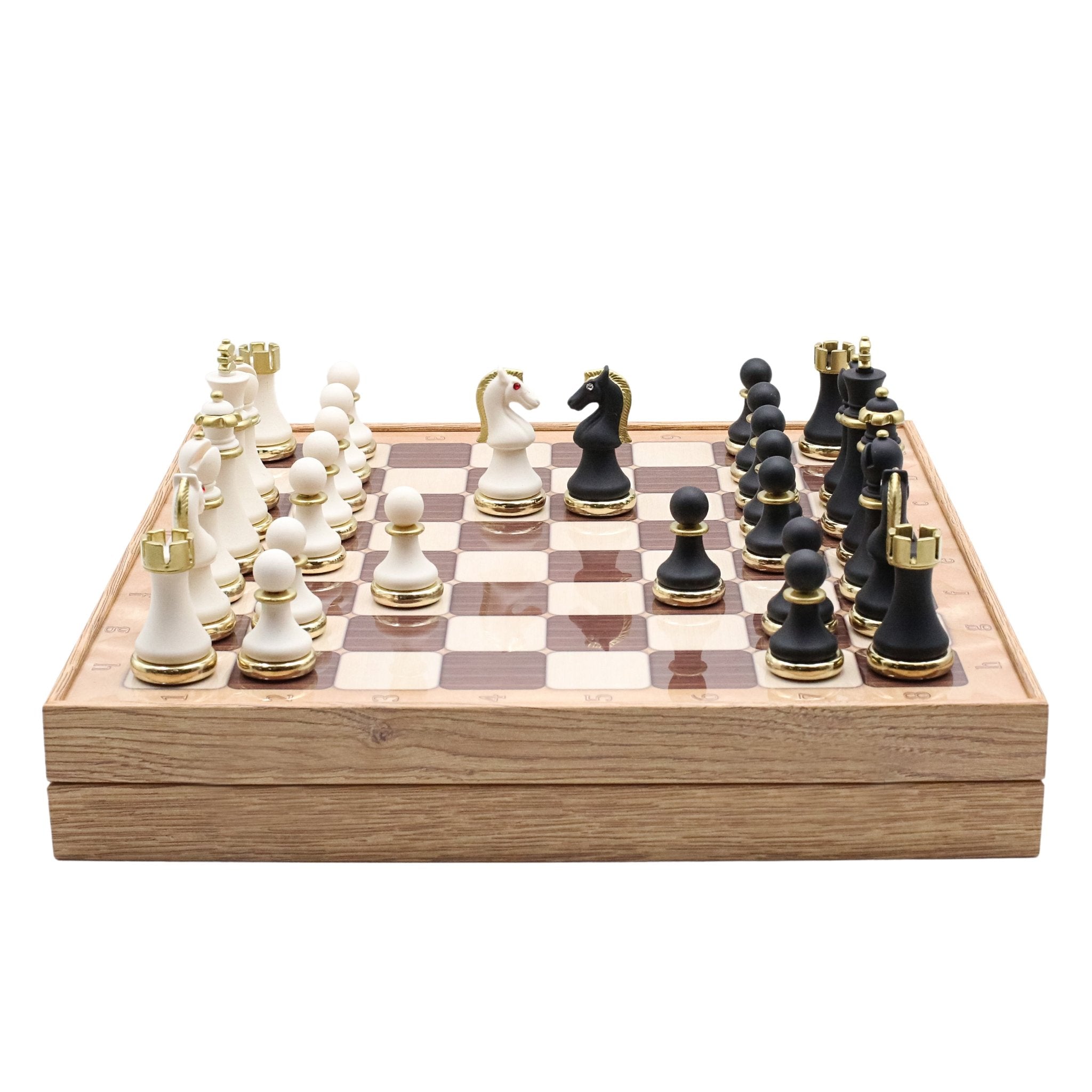 37 CM (15") Storage Chess Set with Metal Weighted Soft Touch Figures (White vs Black) - Cooper Chess