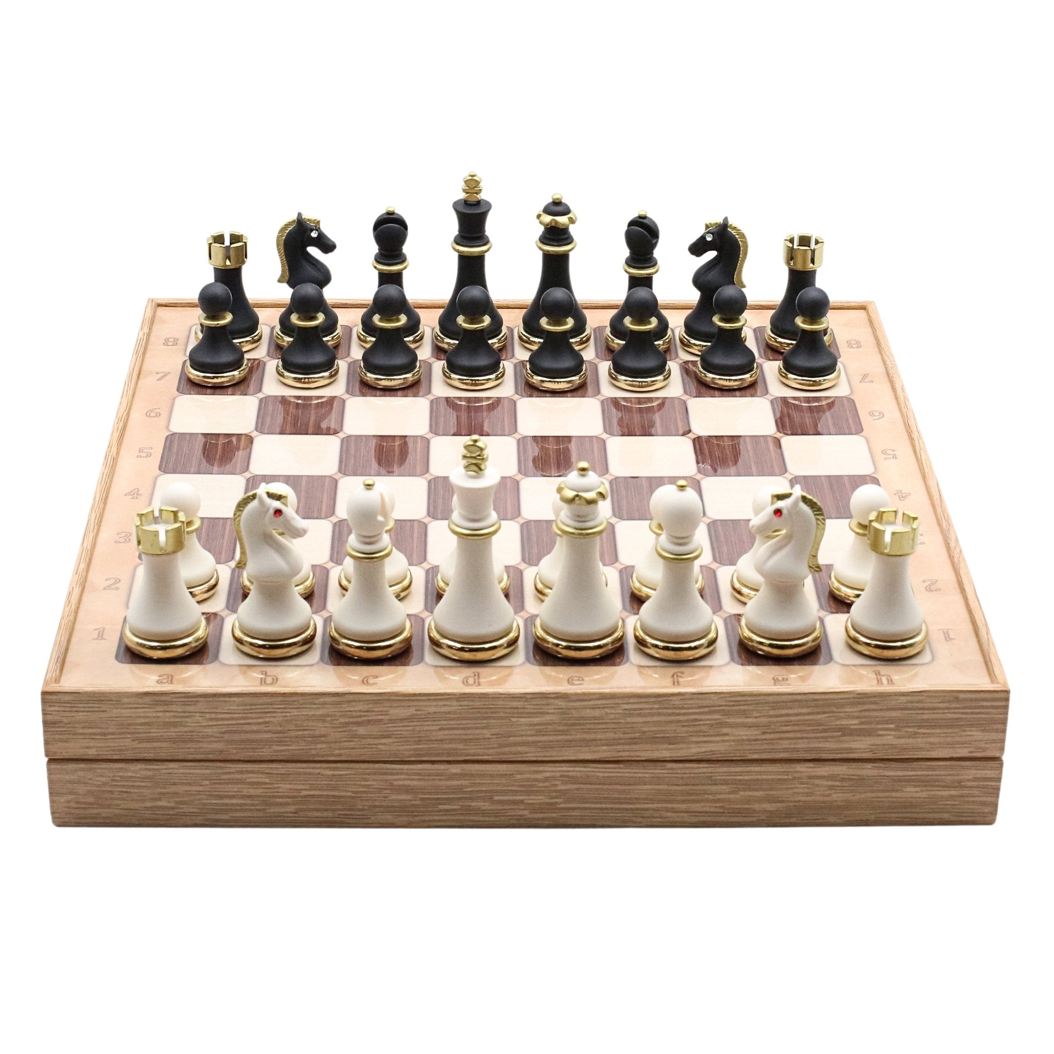 37 CM (15") Storage Chess Set with Metal Weighted Soft Touch Figures (White vs Black) - Cooper Chess