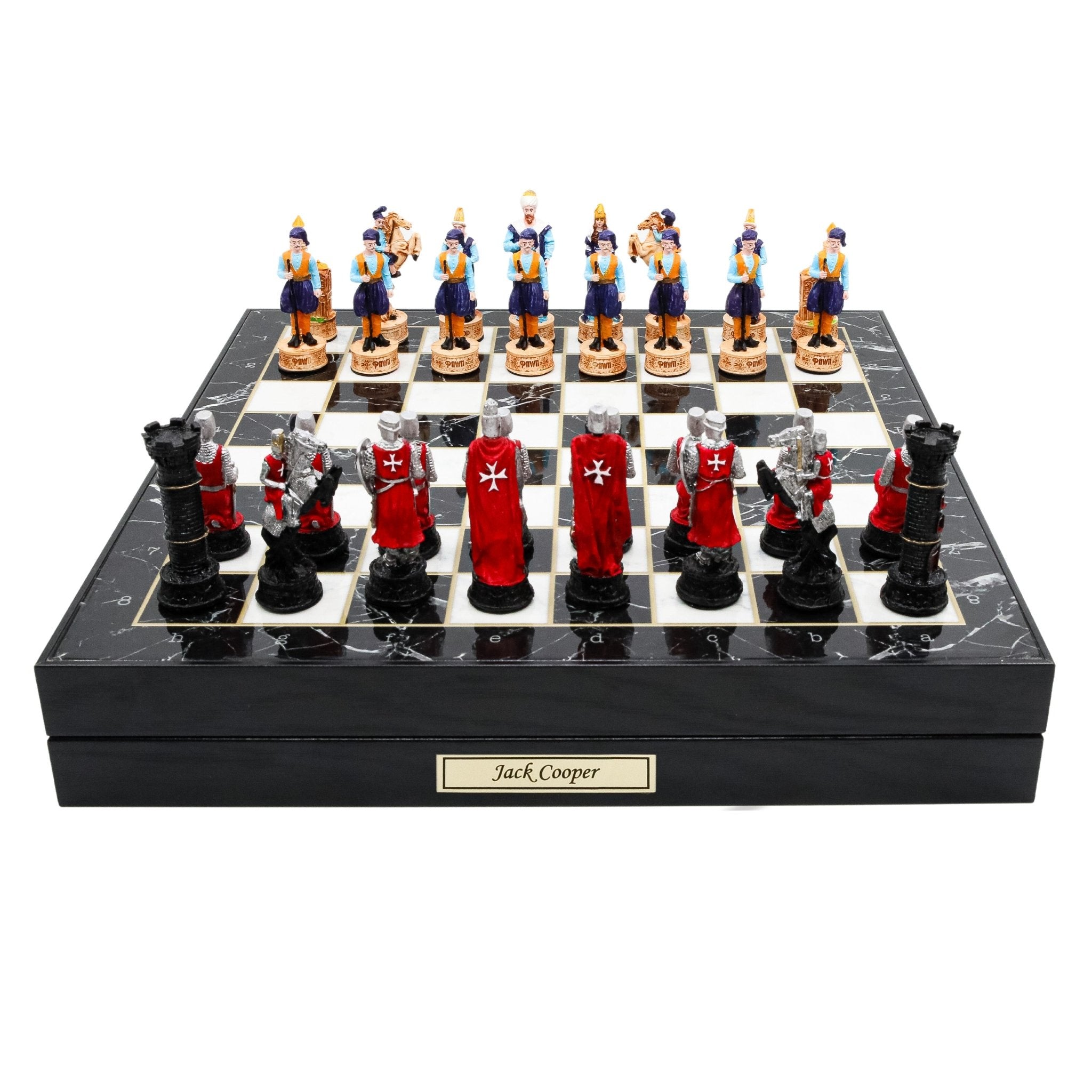 37 CM (15") Storage Chess Set with Hand - painted Figures (Ottoman vs Crusaders) - Model Black - Cooper Chess