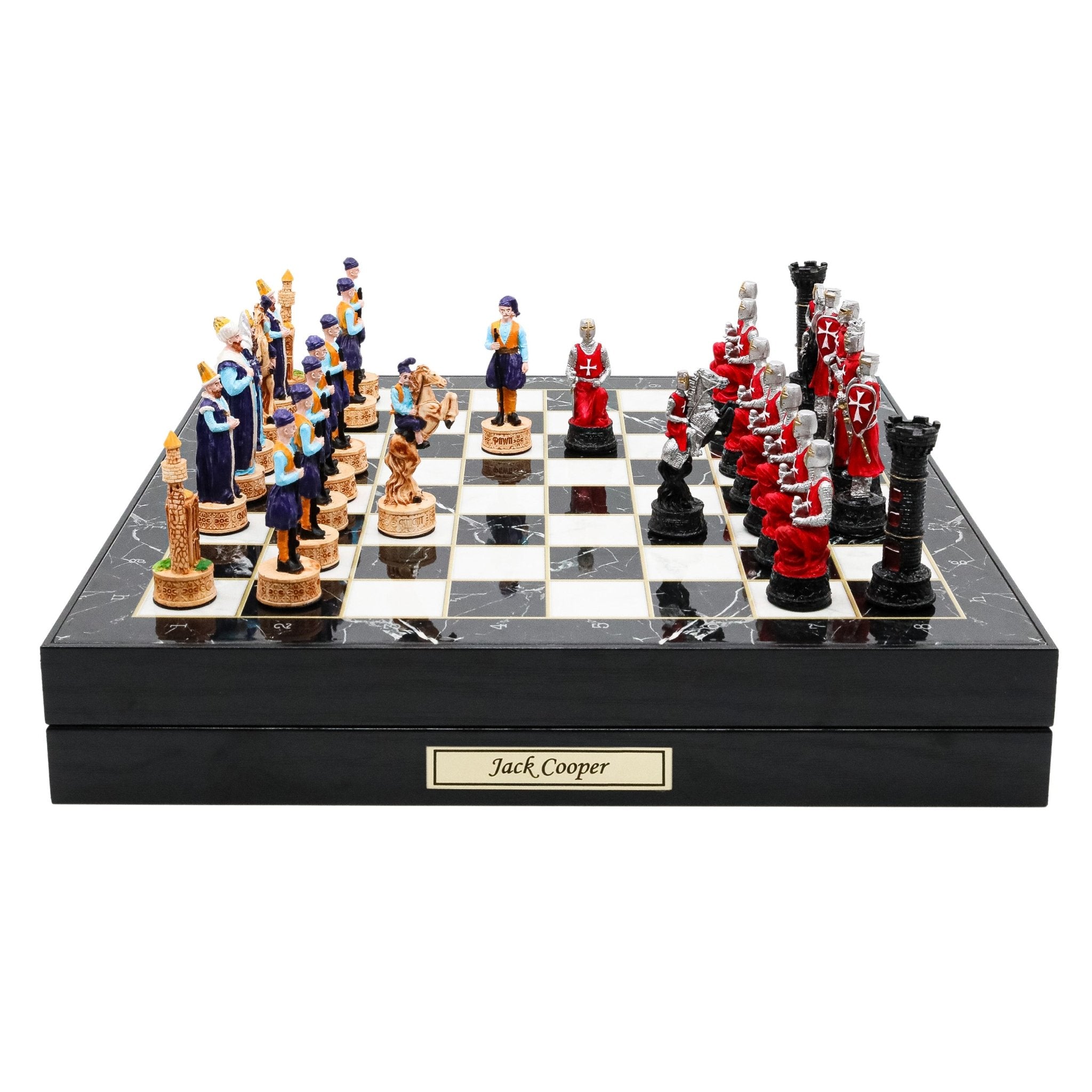 37 CM (15") Storage Chess Set with Hand - painted Figures (Ottoman vs Crusaders) - Model Black - Cooper Chess