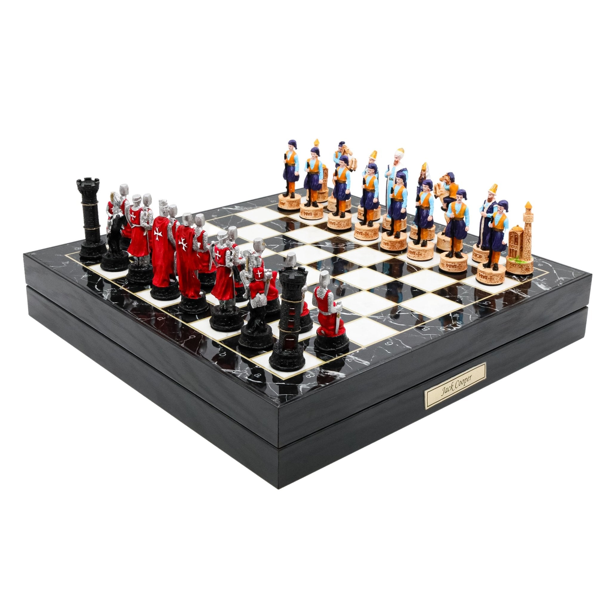 37 CM (15") Storage Chess Set with Hand - painted Figures (Ottoman vs Crusaders) - Model Black - Cooper Chess