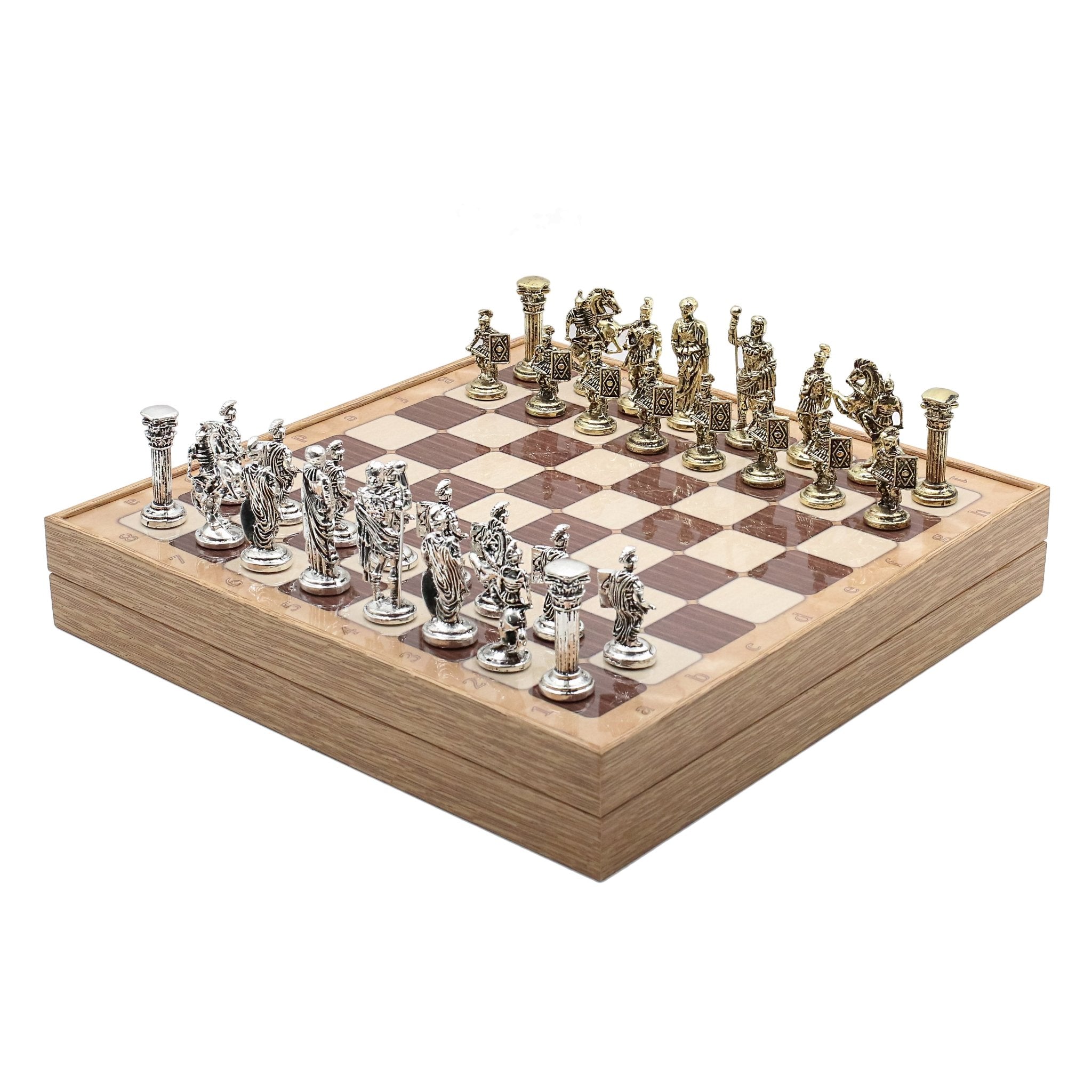37 CM (15") Storage Chess Set with Die Cast Metal Figures (Roman Caesar) - Cooper Chess
