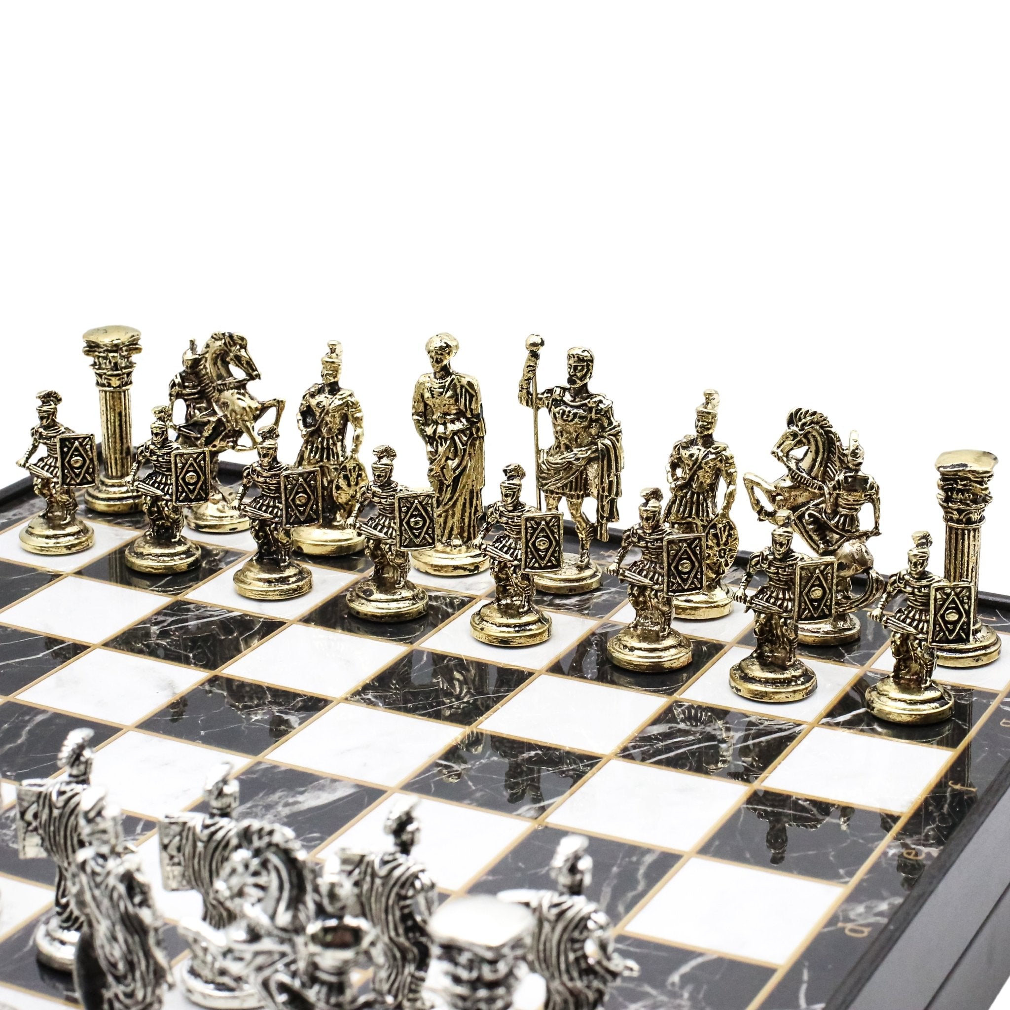 37 CM (15") Storage Chess Set with Die Cast Metal Figures (Roman Caesar) - Cooper Chess