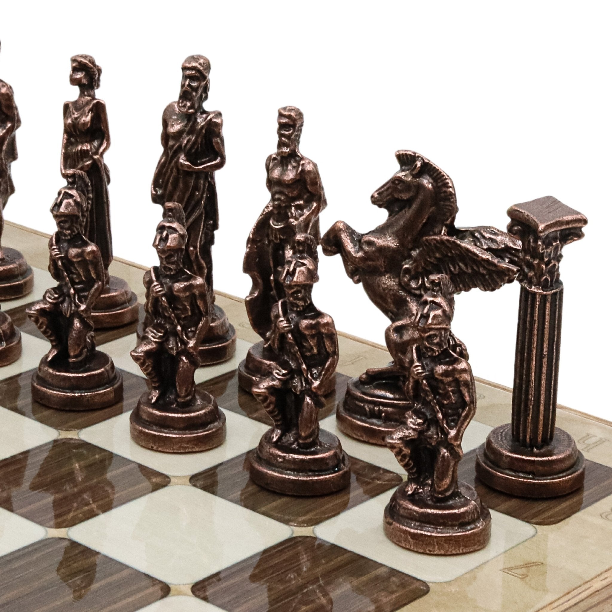 37 CM (15") Storage Chess Set with Die Cast Vintage Metal Figures (Mythology Pegasus) - Cooper Chess