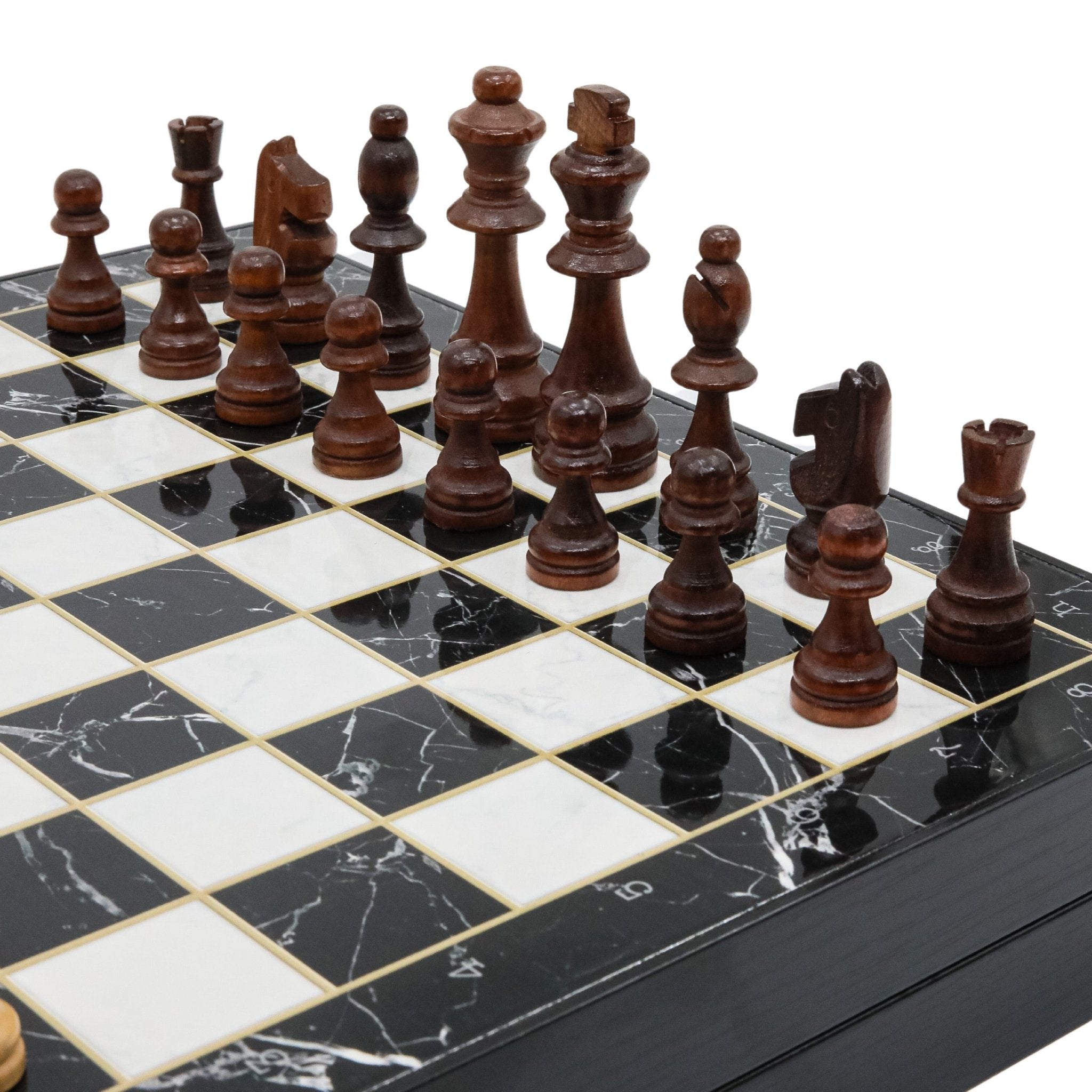 Wooden Storage Chess Set, Checkers, Draughts | 3in1 Game Set | 14 INCH (36CM) | Black Marble Colour - Cooper Chess