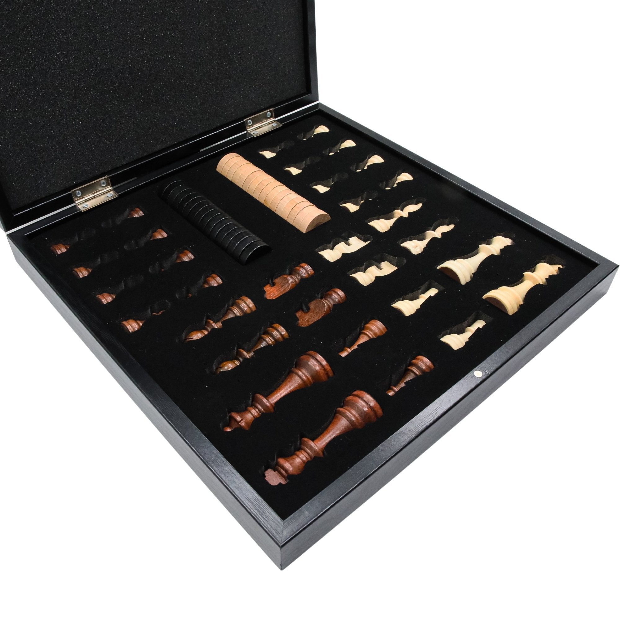 Wooden Storage Chess Set, Checkers, Draughts | 3in1 Game Set | 14 INCH (36CM) | Black Marble Colour - Cooper Chess