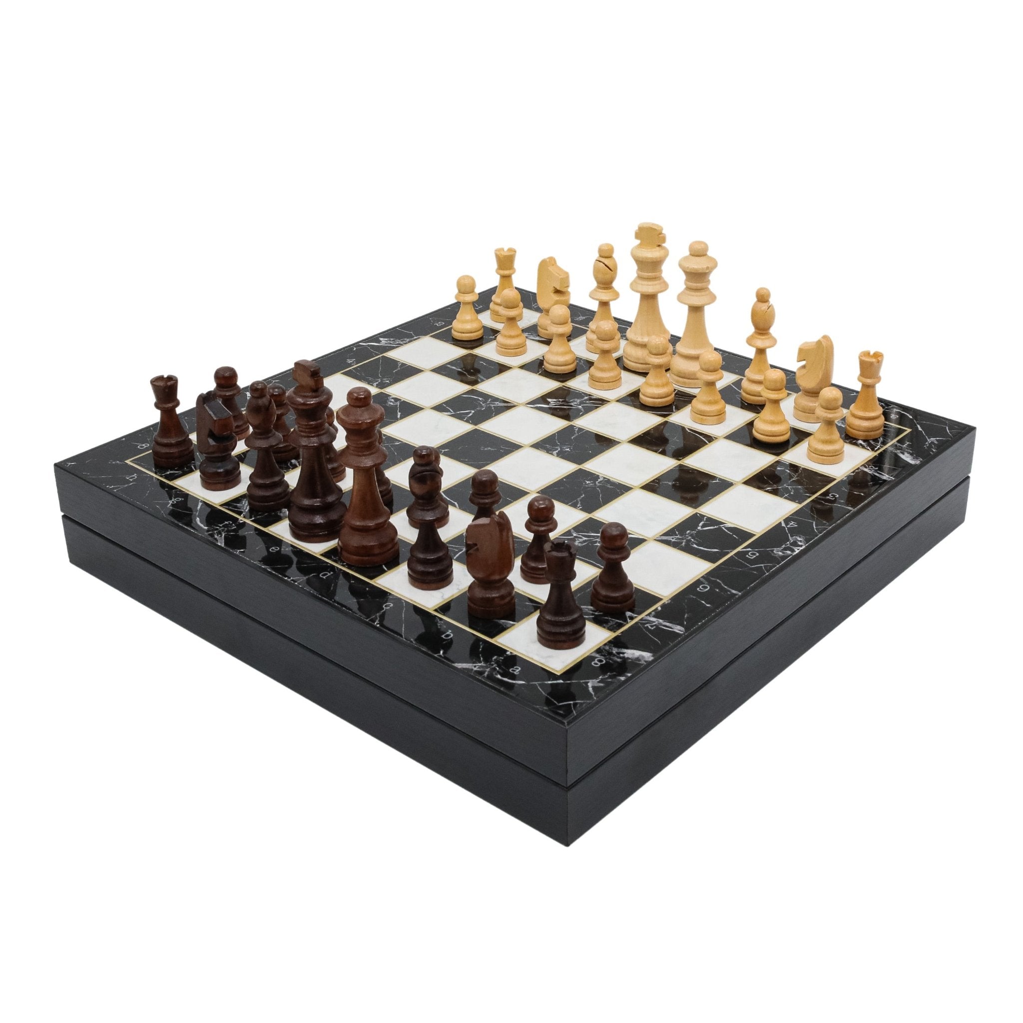 Wooden Storage Chess Set, Checkers, Draughts | 3in1 Game Set | 14 INCH (36CM) | Black Marble Colour - Cooper Chess