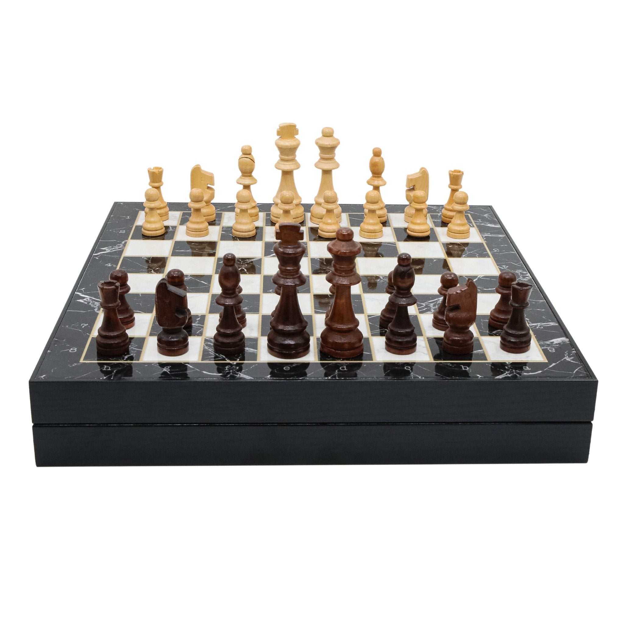 Wooden Storage Chess Set, Checkers, Draughts | 3in1 Game Set | 14 INCH (36CM) | Black Marble Colour - Cooper Chess