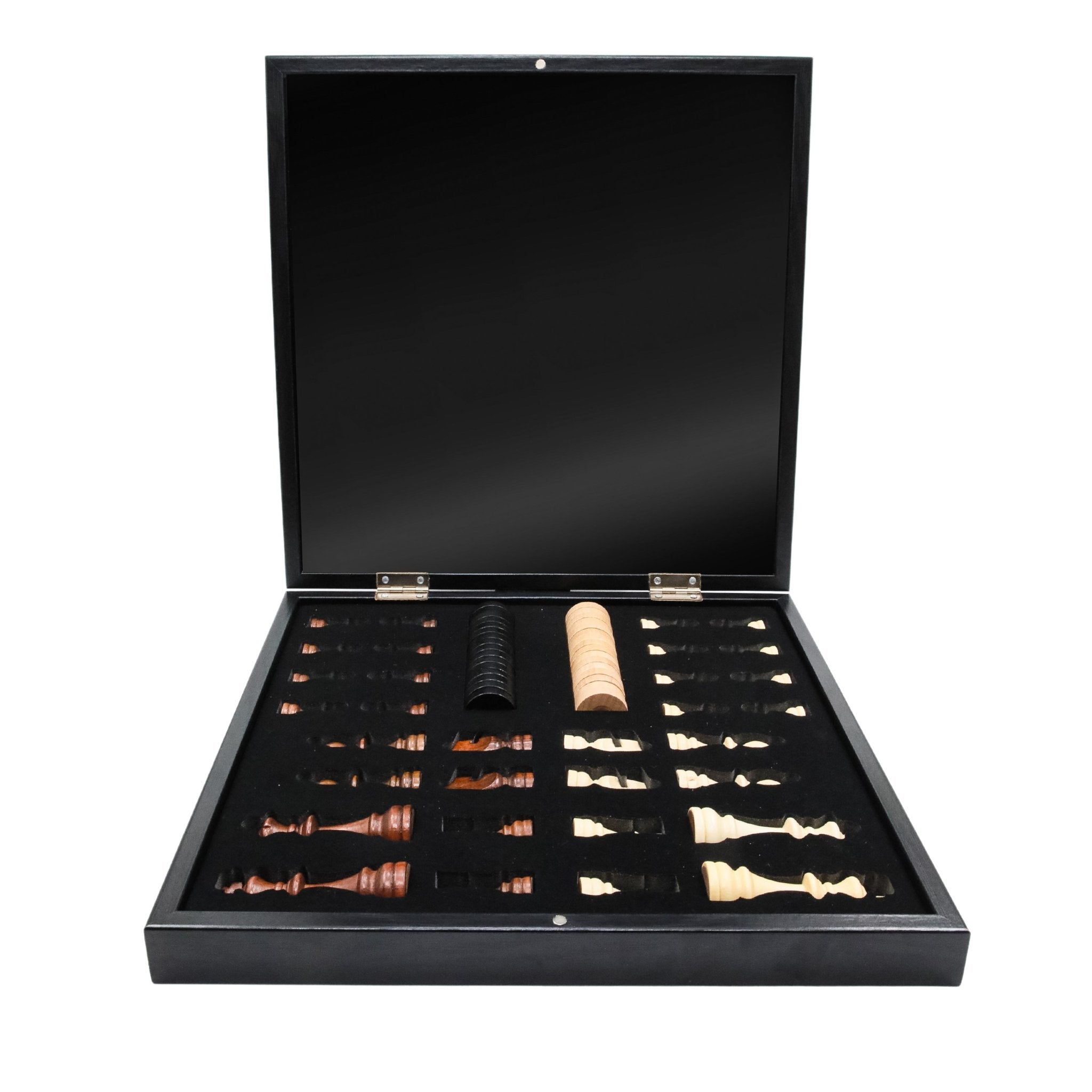 Wooden Storage Chess Set, Checkers, Draughts | 3in1 Game Set | 14 INCH (36CM) | Black Marble Colour - Cooper Chess