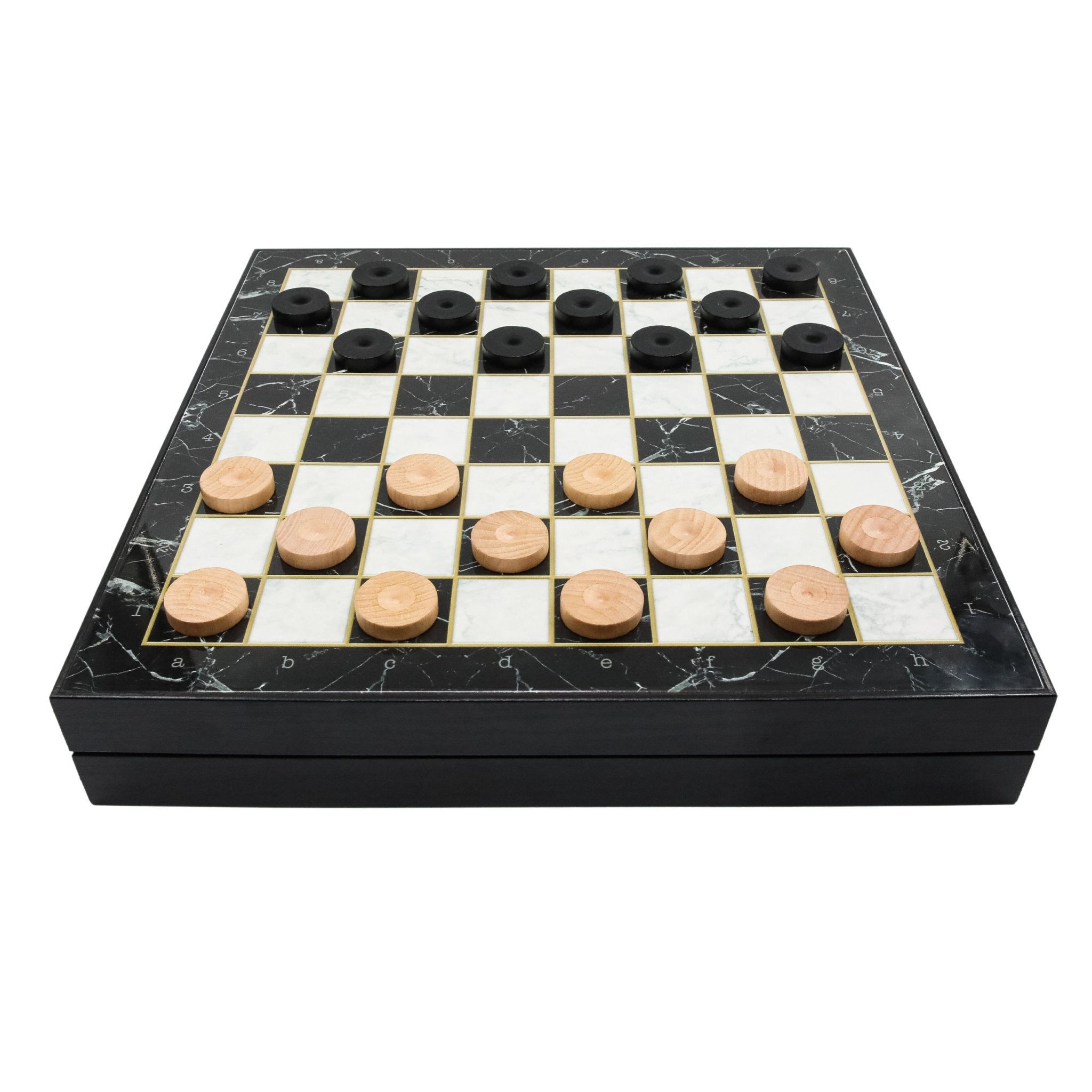 Wooden Storage Chess Set, Checkers, Draughts | 3in1 Game Set | 14 INCH (36CM) | Black Marble Colour - Cooper Chess