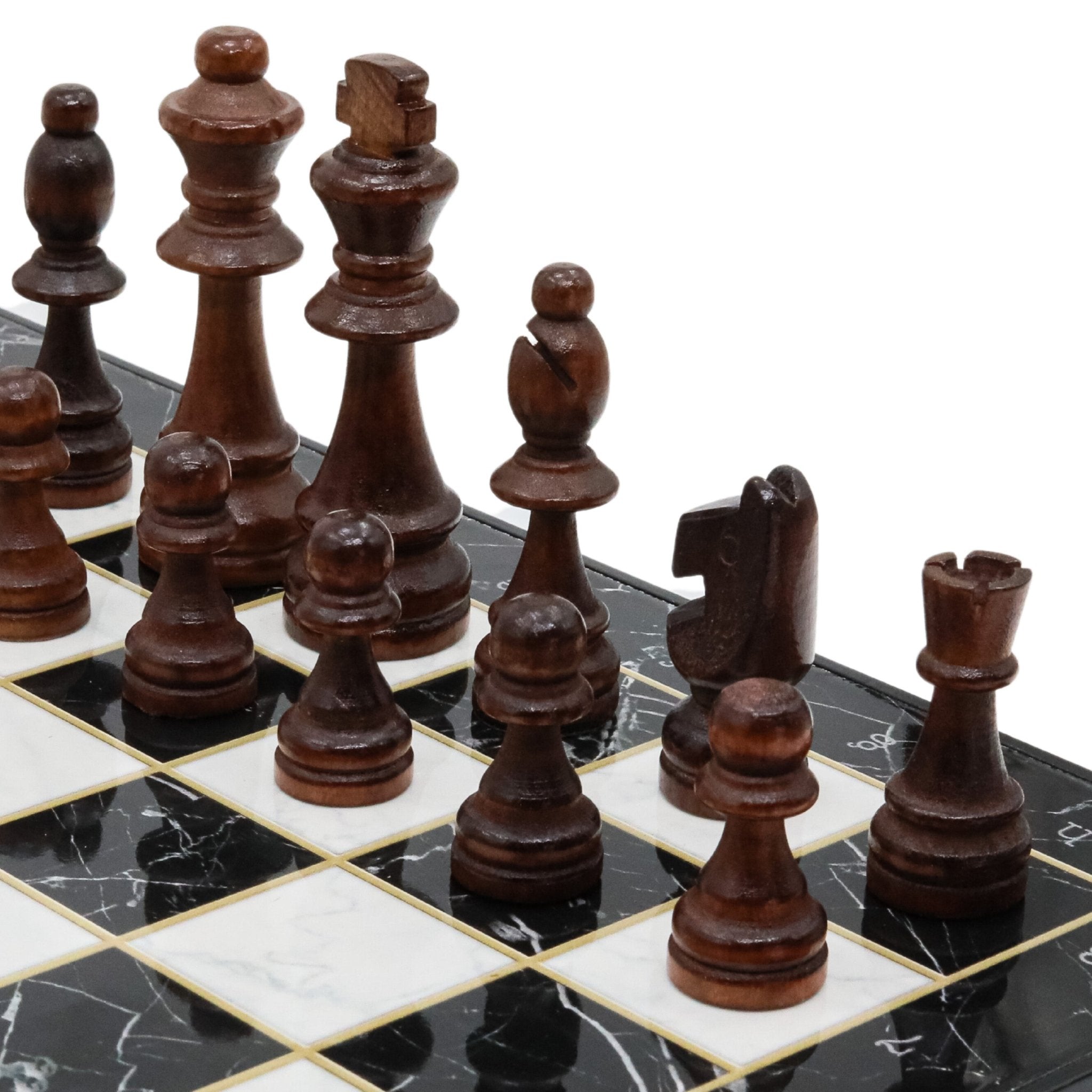 Wooden Storage Chess Set, Checkers, Draughts | 3in1 Game Set | 14 INCH (36CM) | Black Marble Colour - Cooper Chess