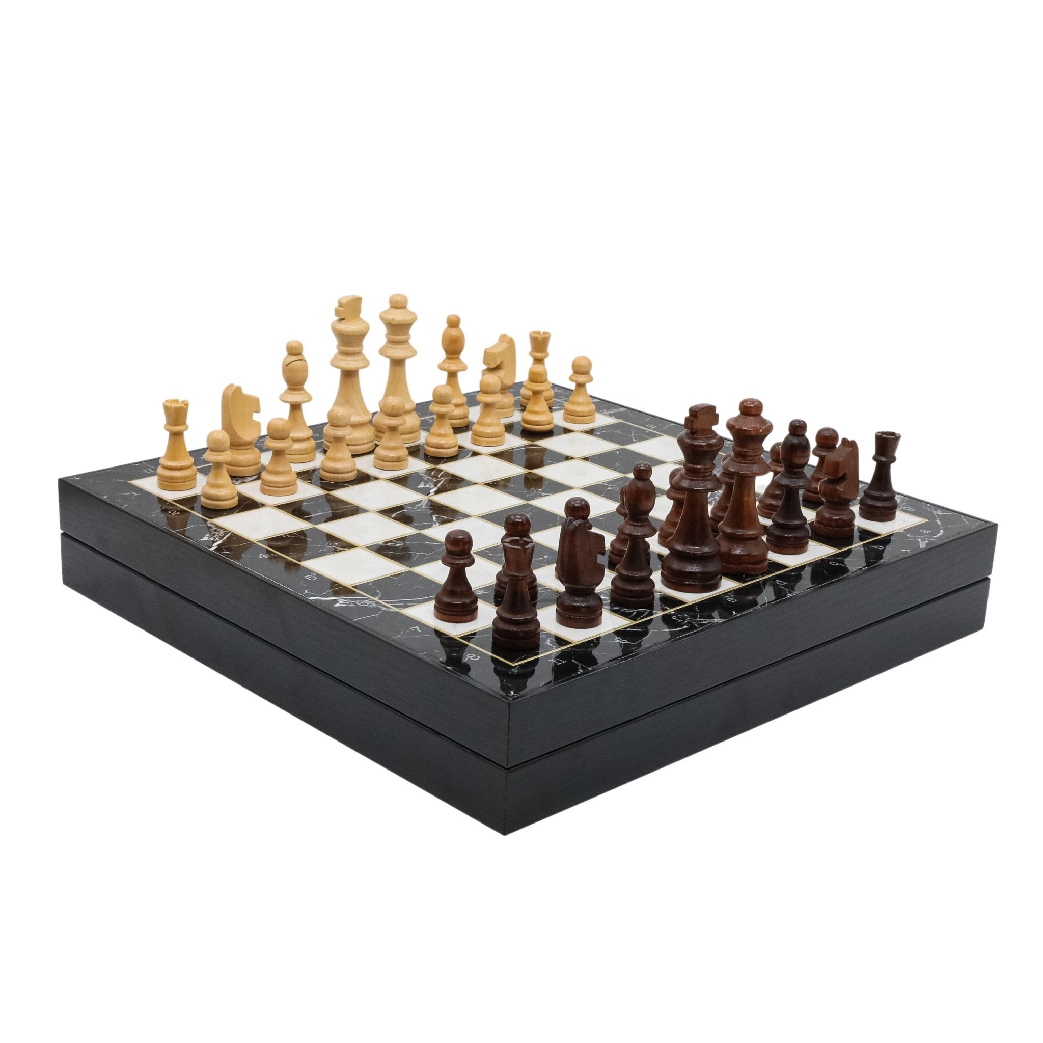 Wooden Storage Chess Set, Checkers, Draughts | 3in1 Game Set | 14 INCH (36CM) | Black Marble Colour - Cooper Chess