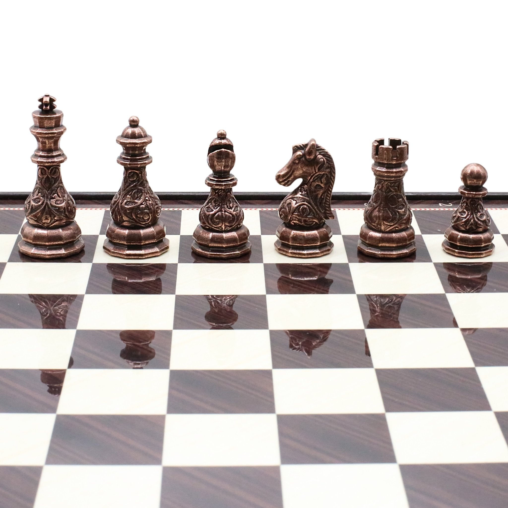 37 CM (15") Storage Chess Set with Metal Weighted Crystal Baroque Figures (Bronze vs Silver) - Cooper Chess