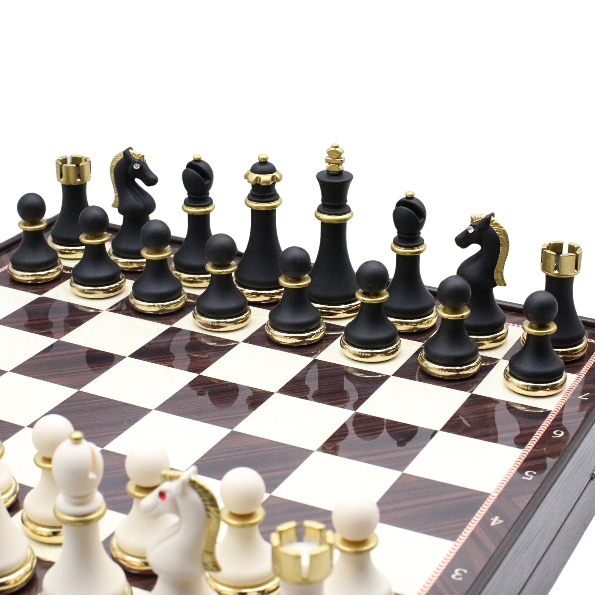 37 CM (15") Storage Chess Set with Metal Weighted Soft Touch Figures (White vs Black) - Cooper Chess