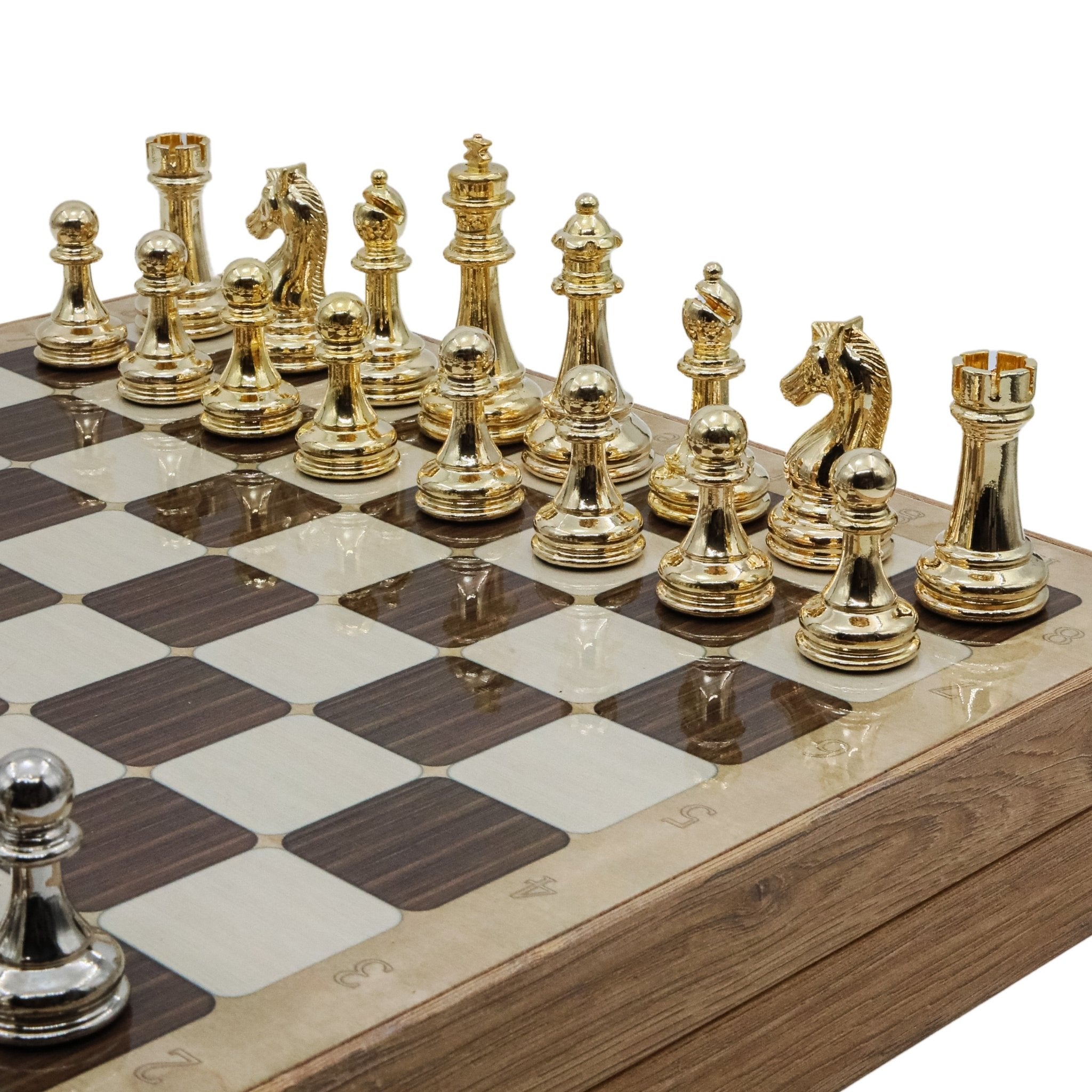37 CM (15") Storage Chess Set with Metal Weighted Staunton Figures (Gold vs Silver) - Cooper Chess